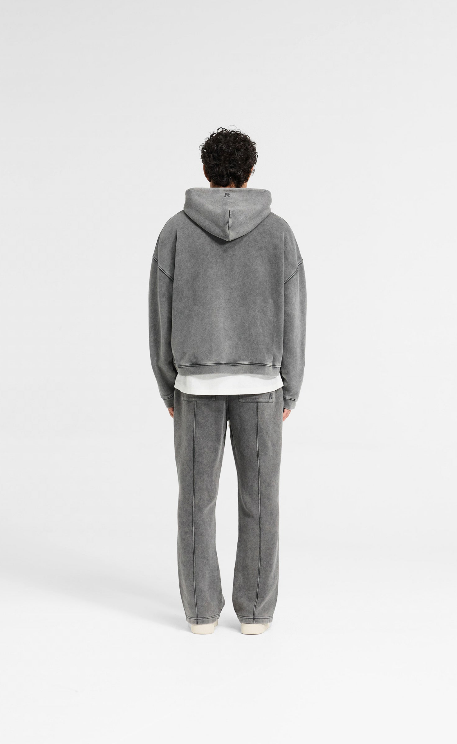 INITIAL BOXY OVERSIZED ZIP THROUGH VINTAGE GREY HOODIE
