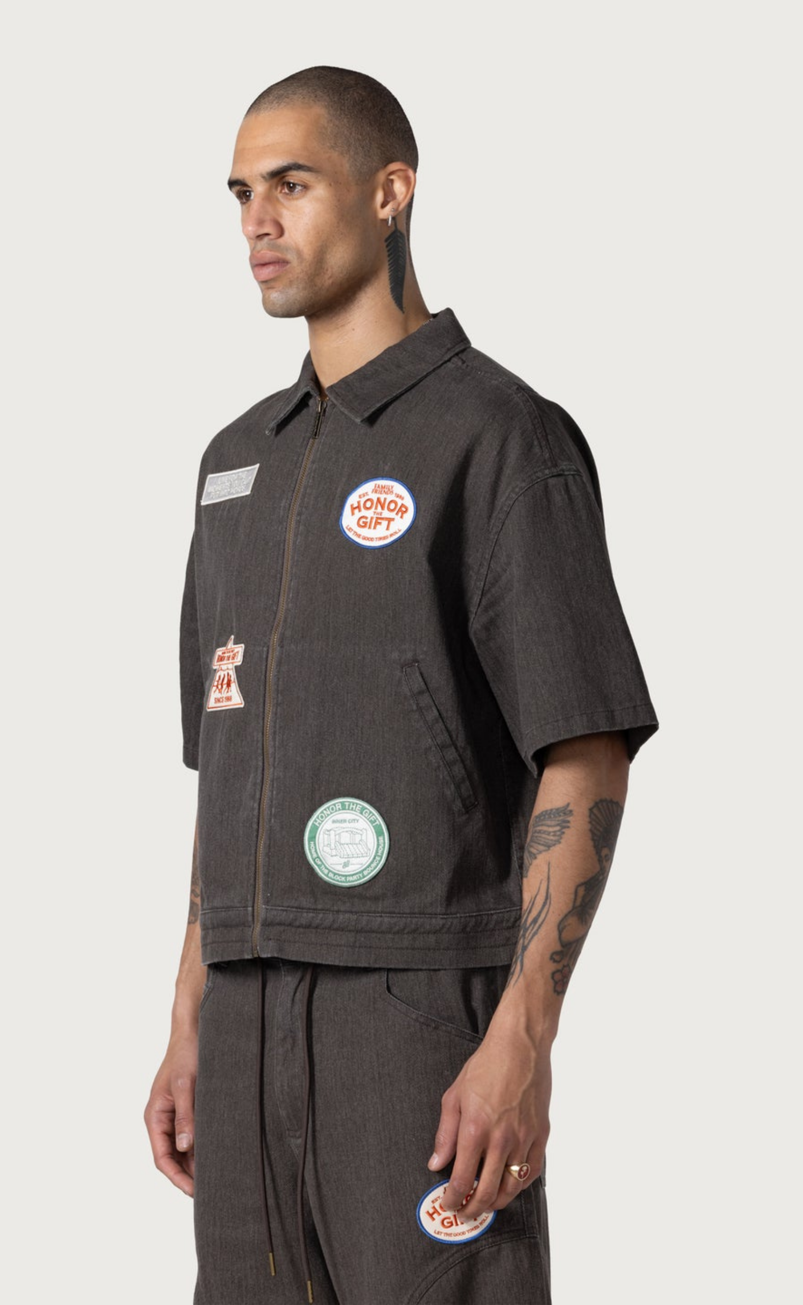 TWILL FULL ZIP BLACK SHIRT