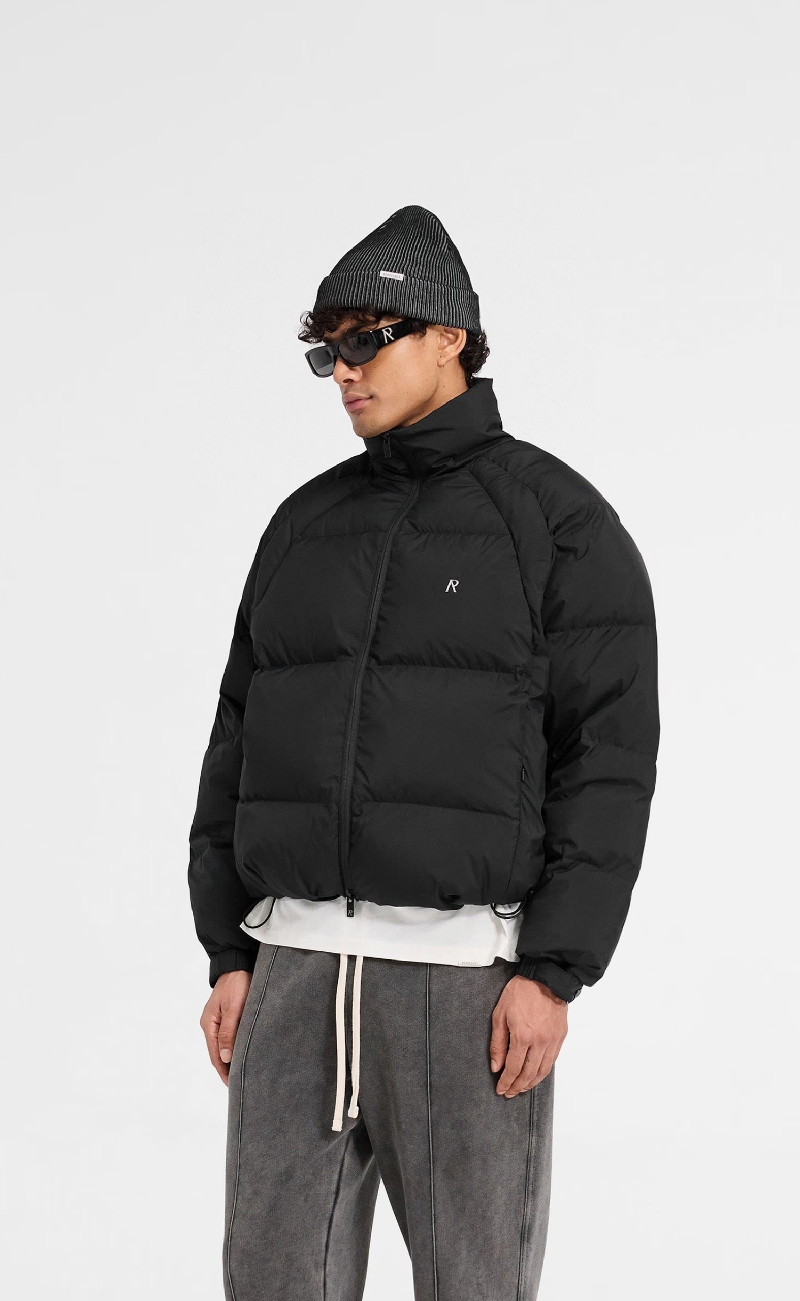 FUNNEL NECK PUFFER BLACK JACKET