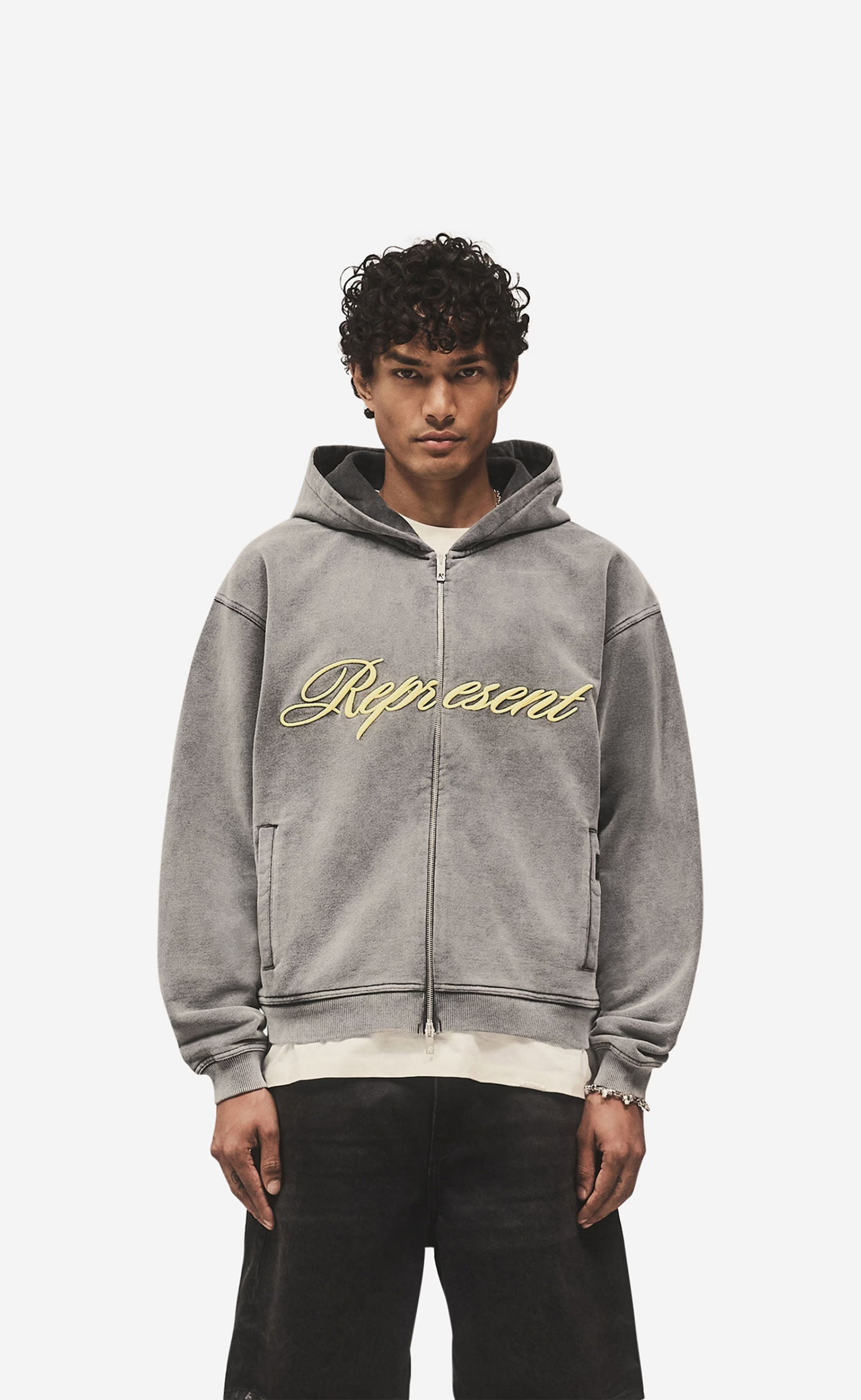 SCRIPT LOGO ZIP VNTAGE GREY HOODIE