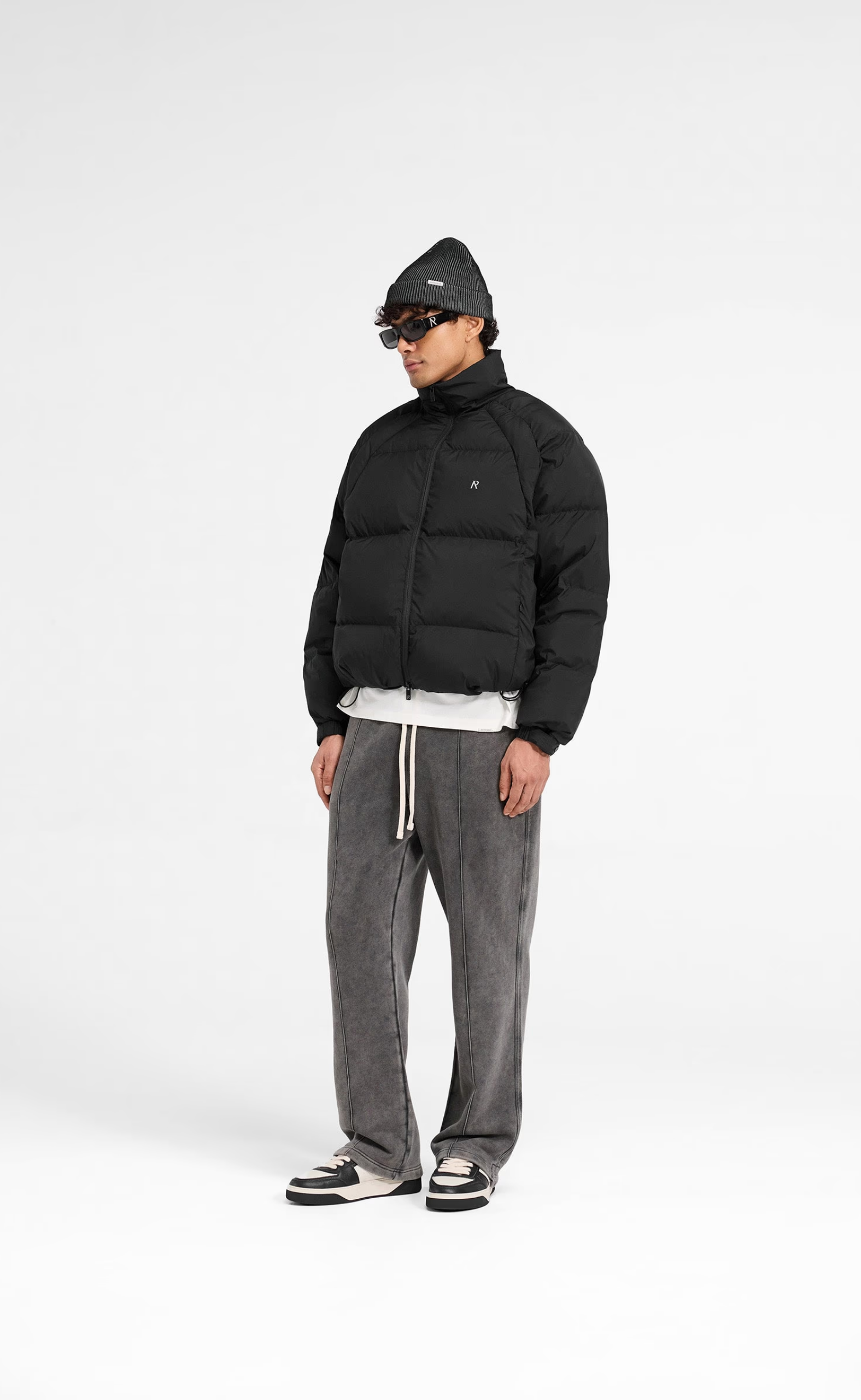 FUNNEL NECK PUFFER BLACK JACKET