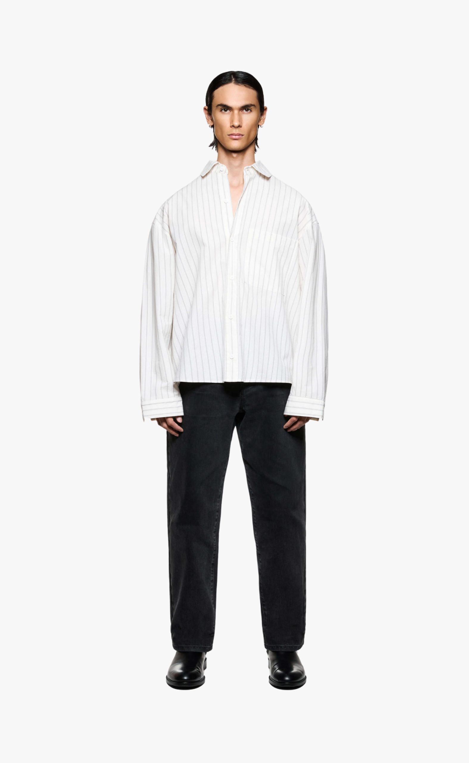 SEERSUCKER STRIPE BOX DRESS OFF WHITE SHIRT