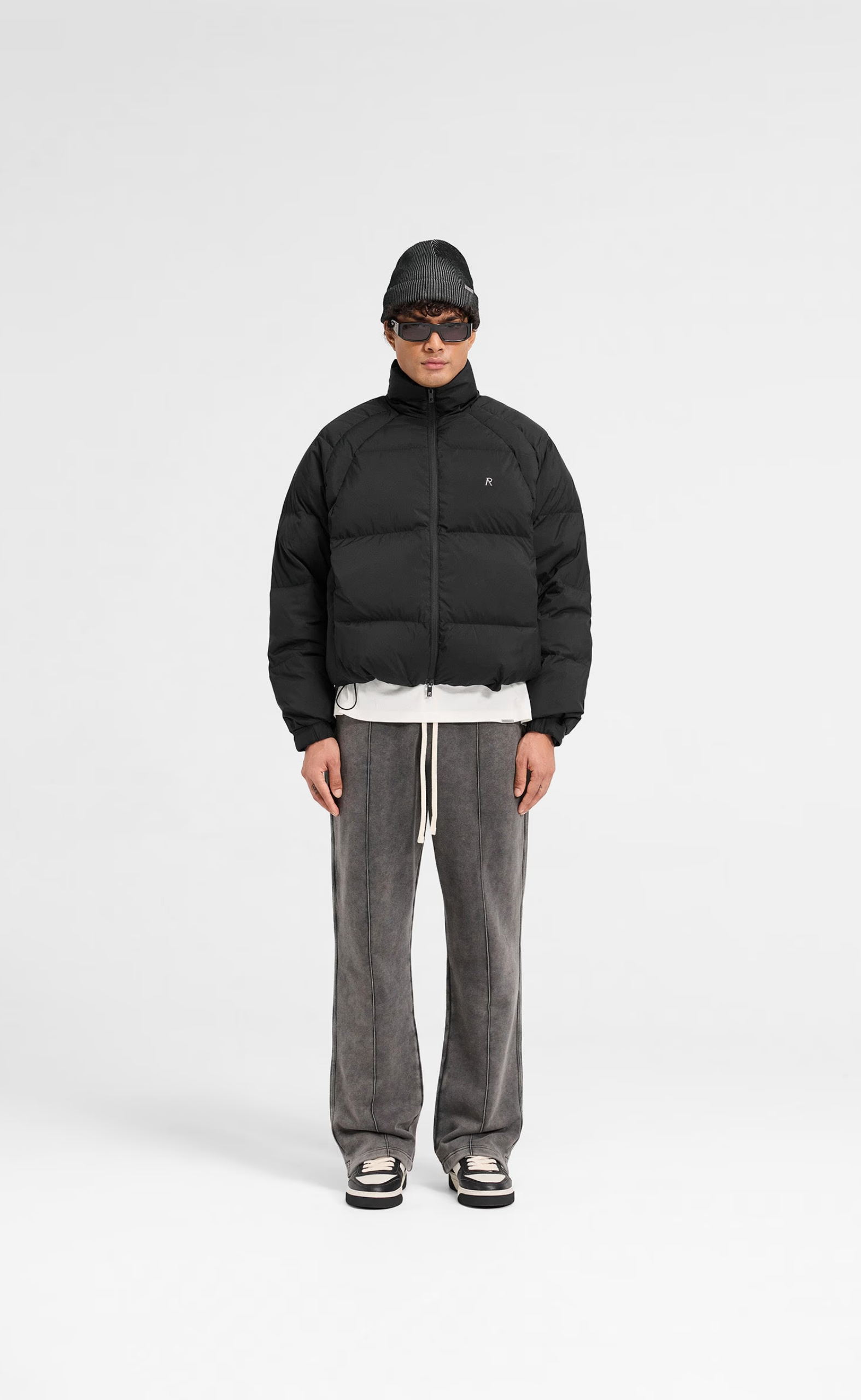 FUNNEL NECK PUFFER BLACK JACKET