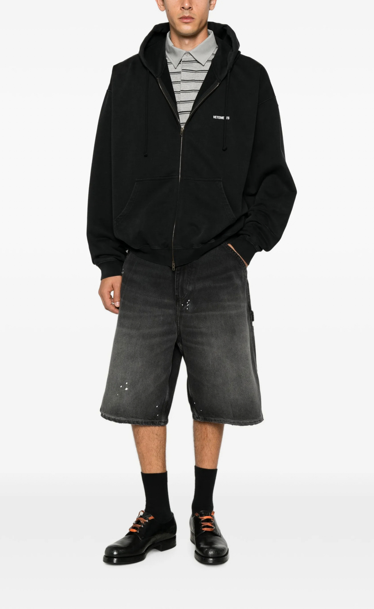 CLASSIC LOGO ZIP BLACK WHITE HOODIE