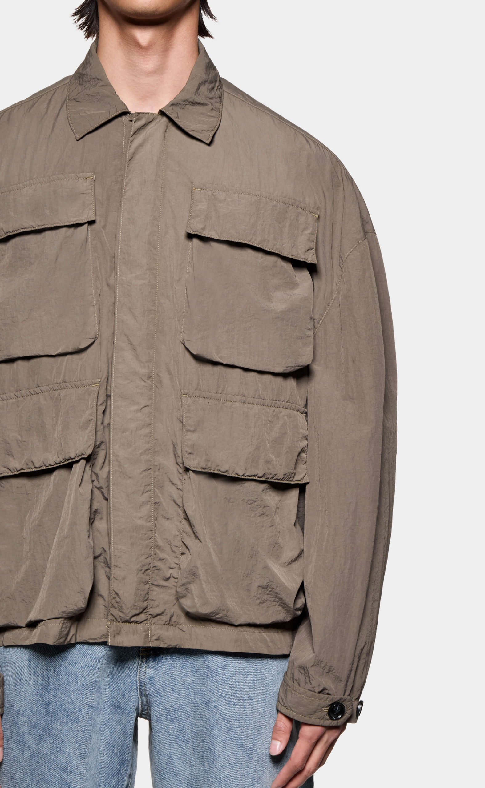 GARMENT DYE BOX OVERSHIRT DEEP KHAKI JACKET