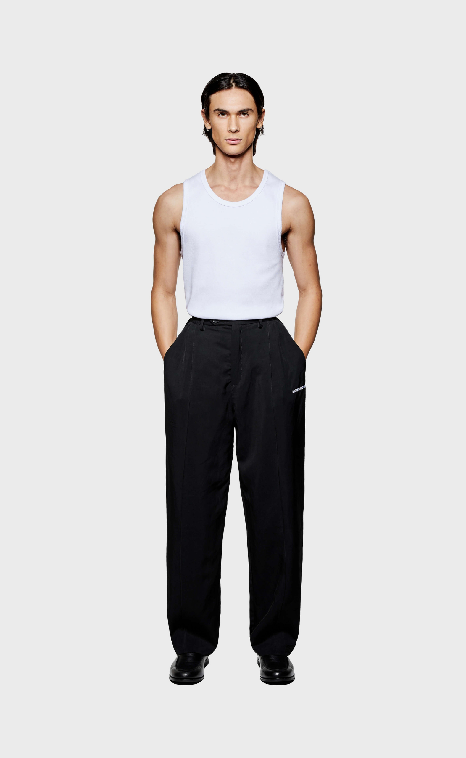 VISCOSE LINEN WIDE FIT SUIT BLACK PANTS
