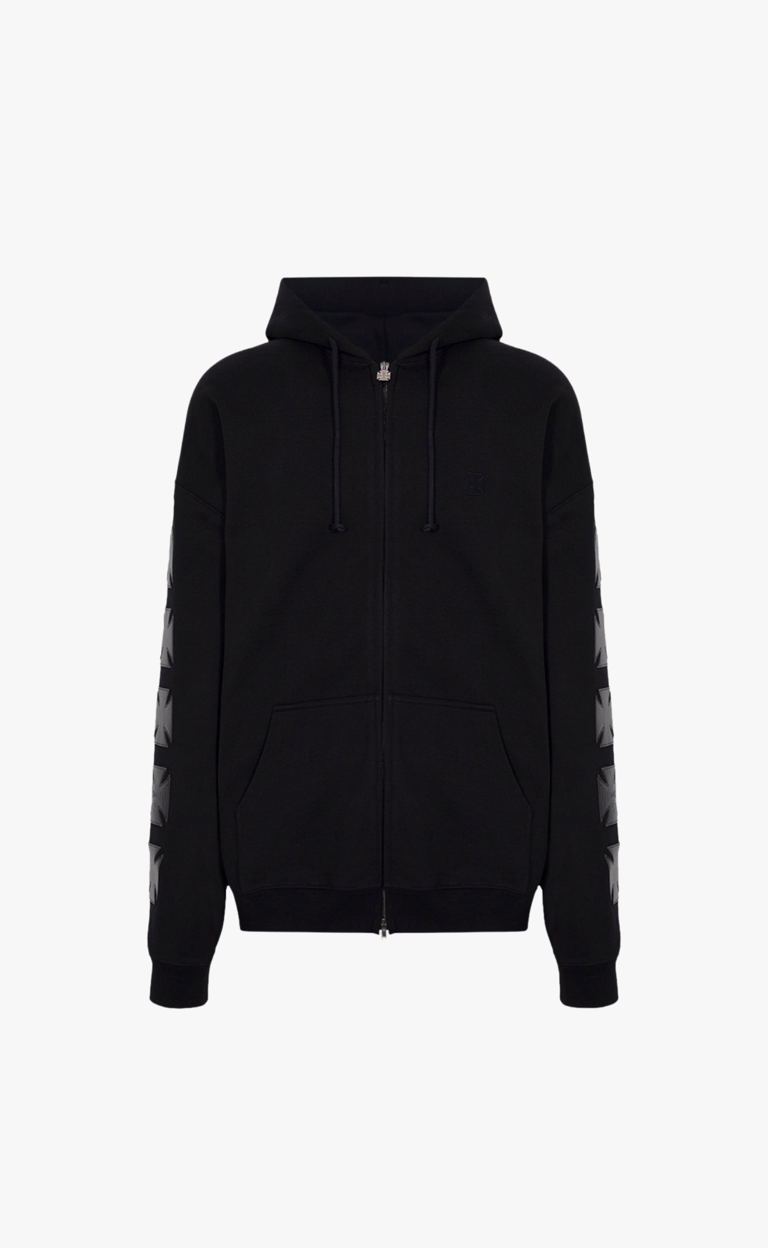 LEATHER BIKER CROSS BLACK ZIP-UP HOODIE