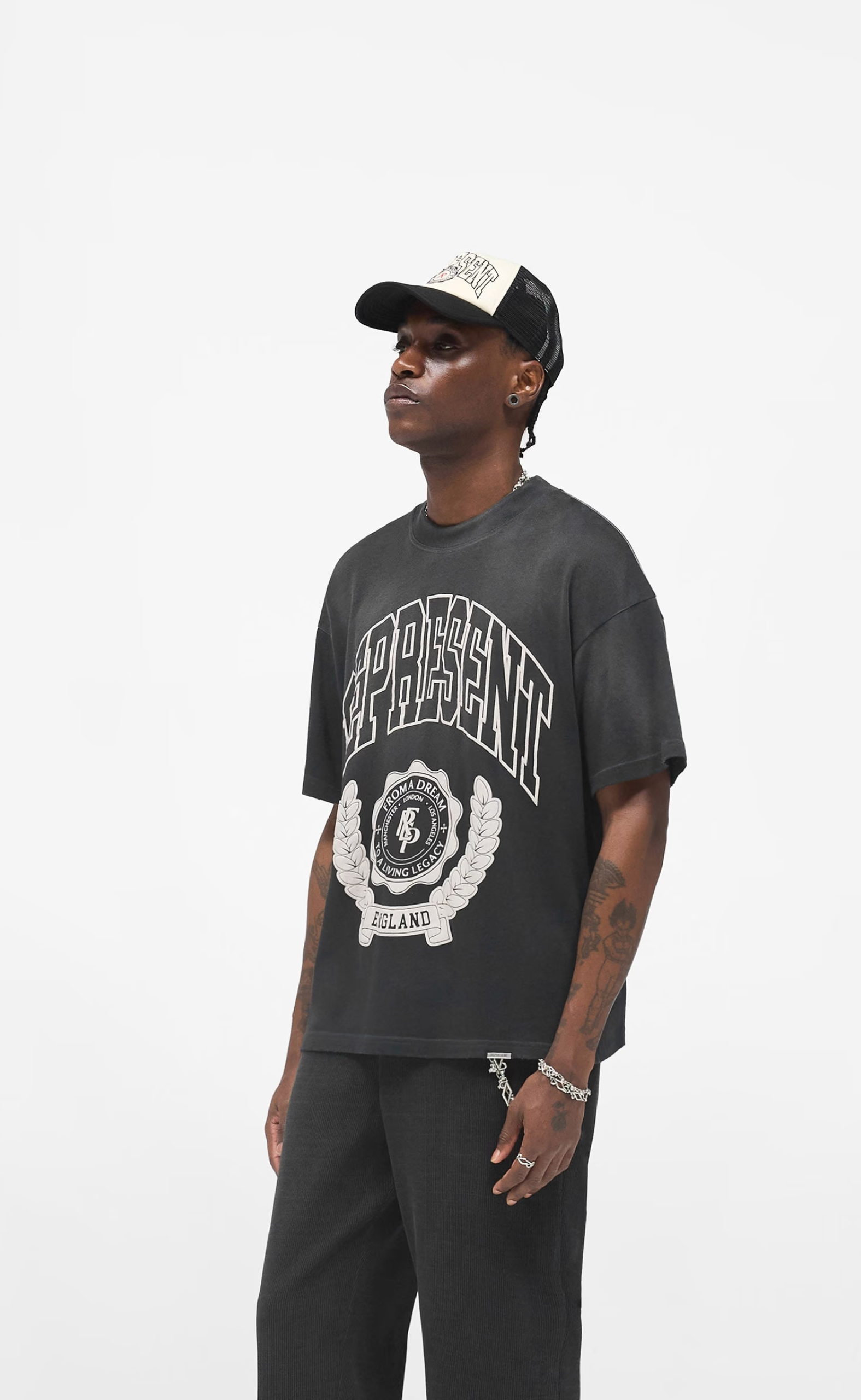 REPRESENT LEGACY CREST STAINED BLACK T-SHIRT