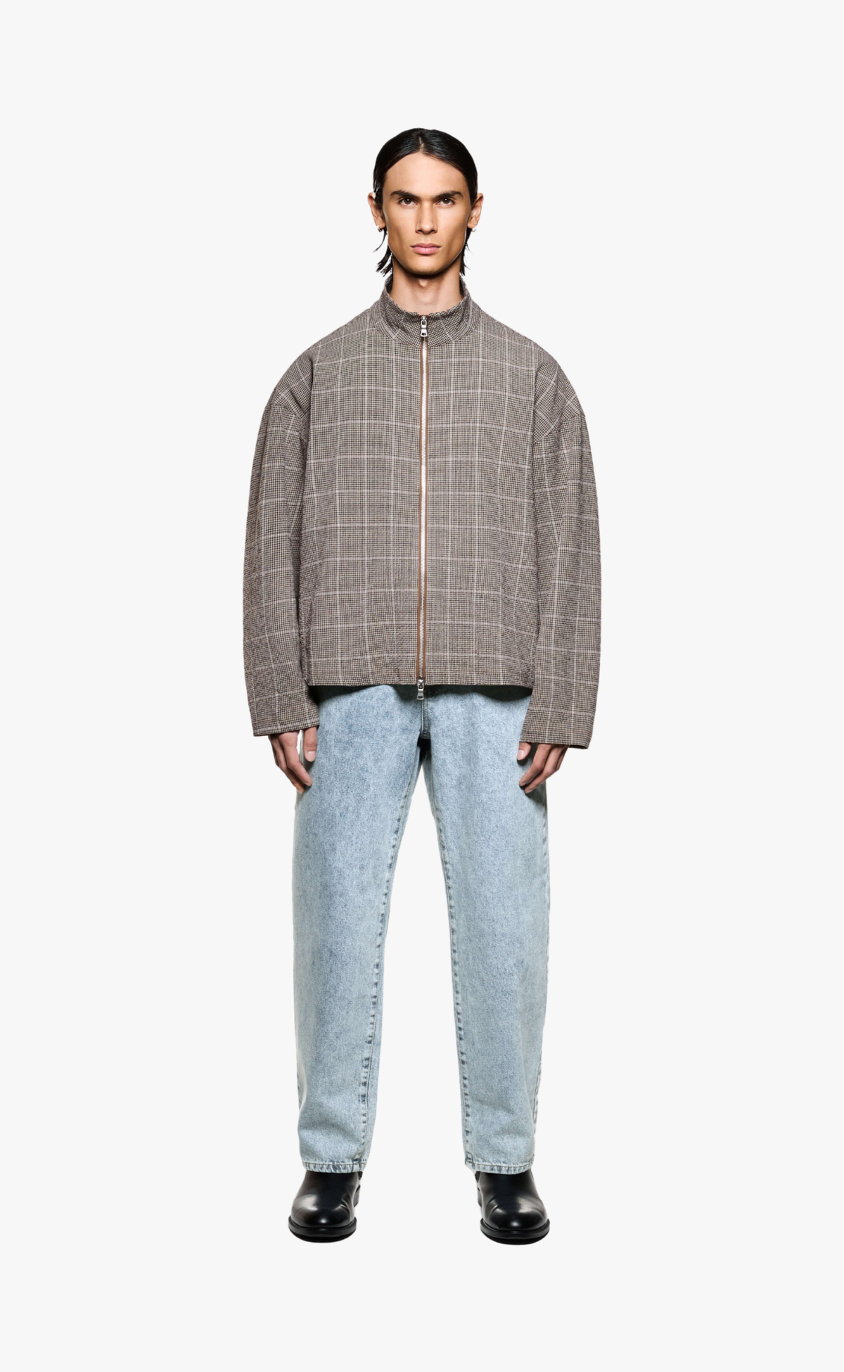 SEERSUCKER CHECK TRACK BROWN JACKET