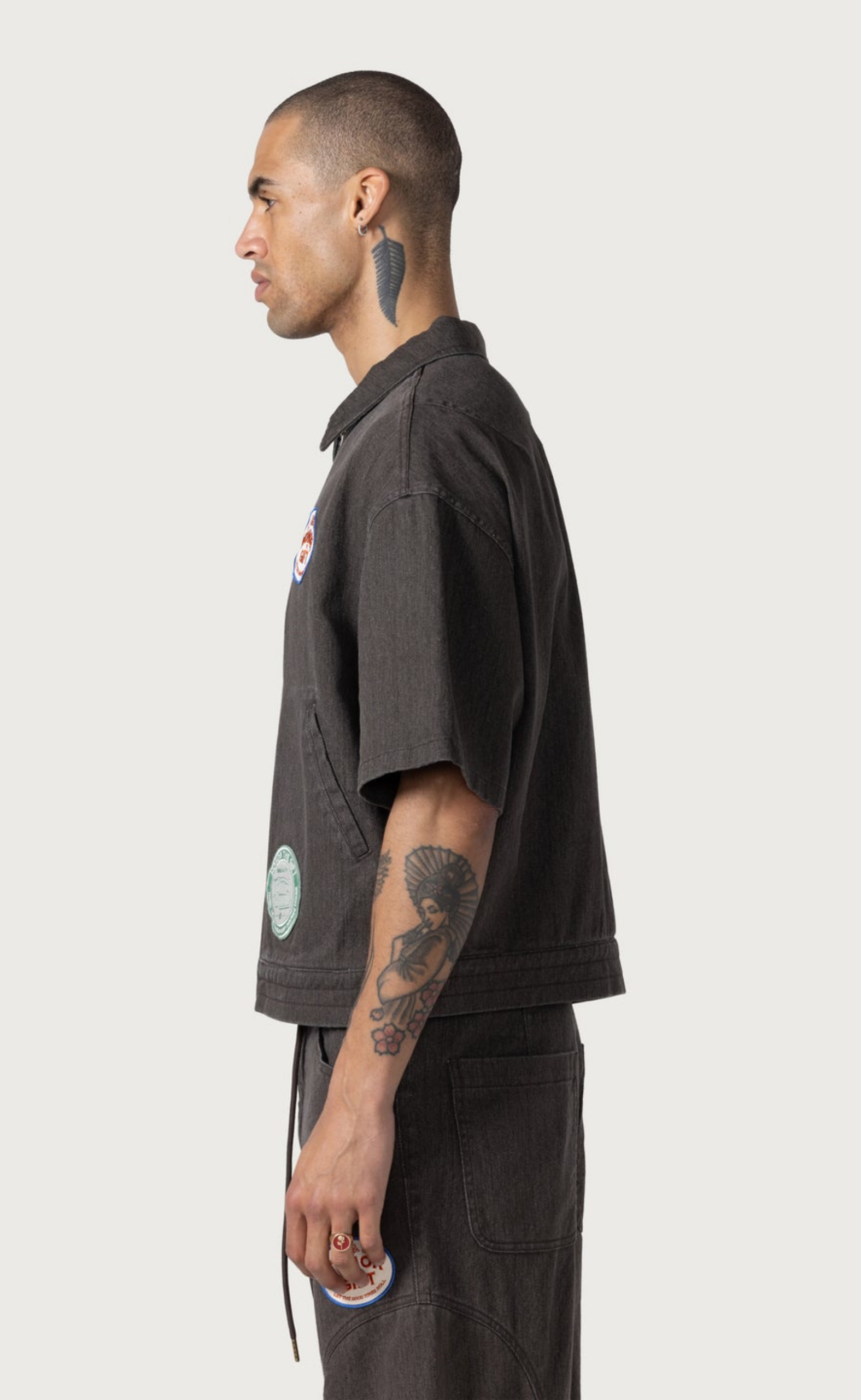 TWILL FULL ZIP BLACK SHIRT