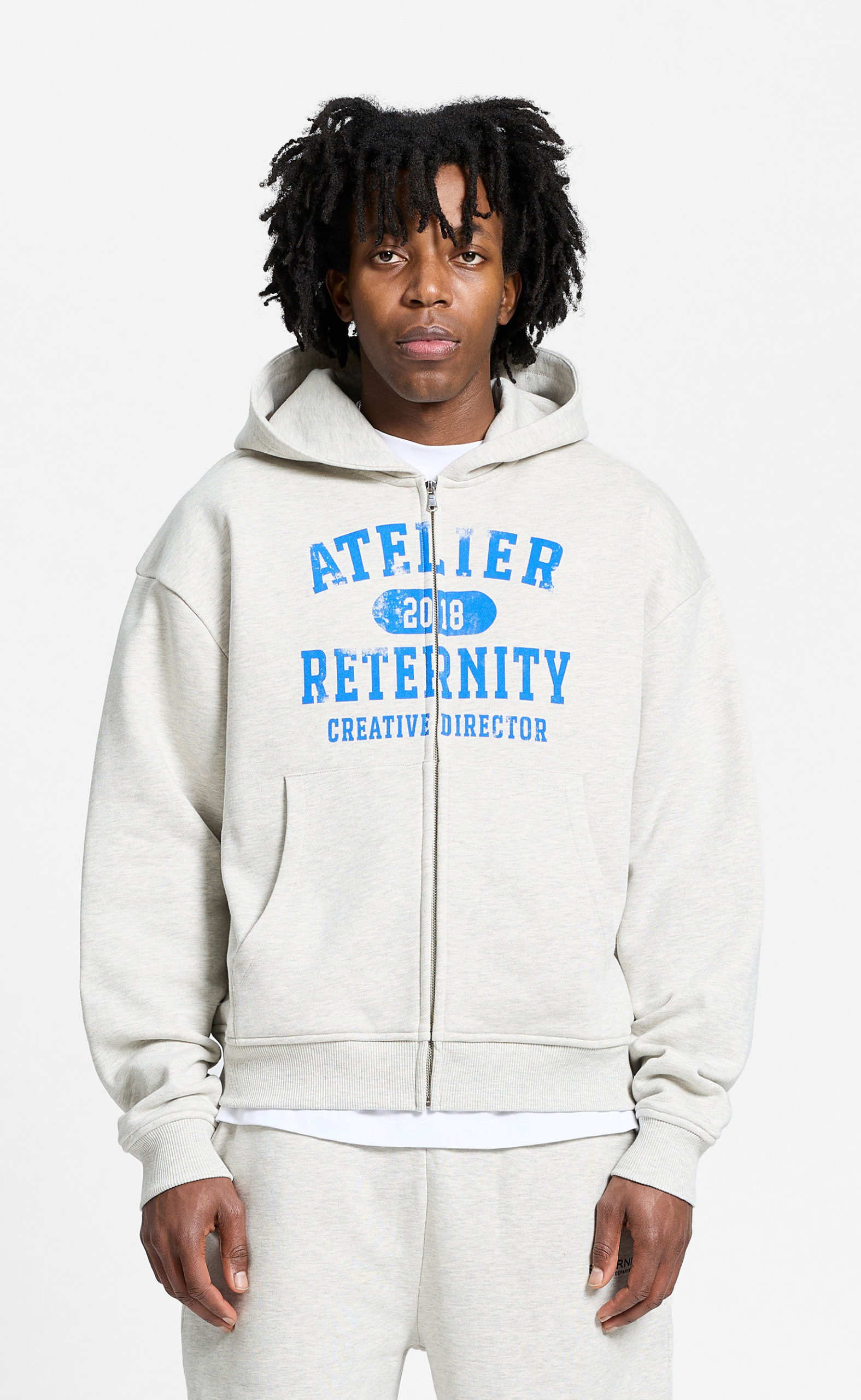 ATELIER EMBLEM ZIP MELANGE GREY HOODIE