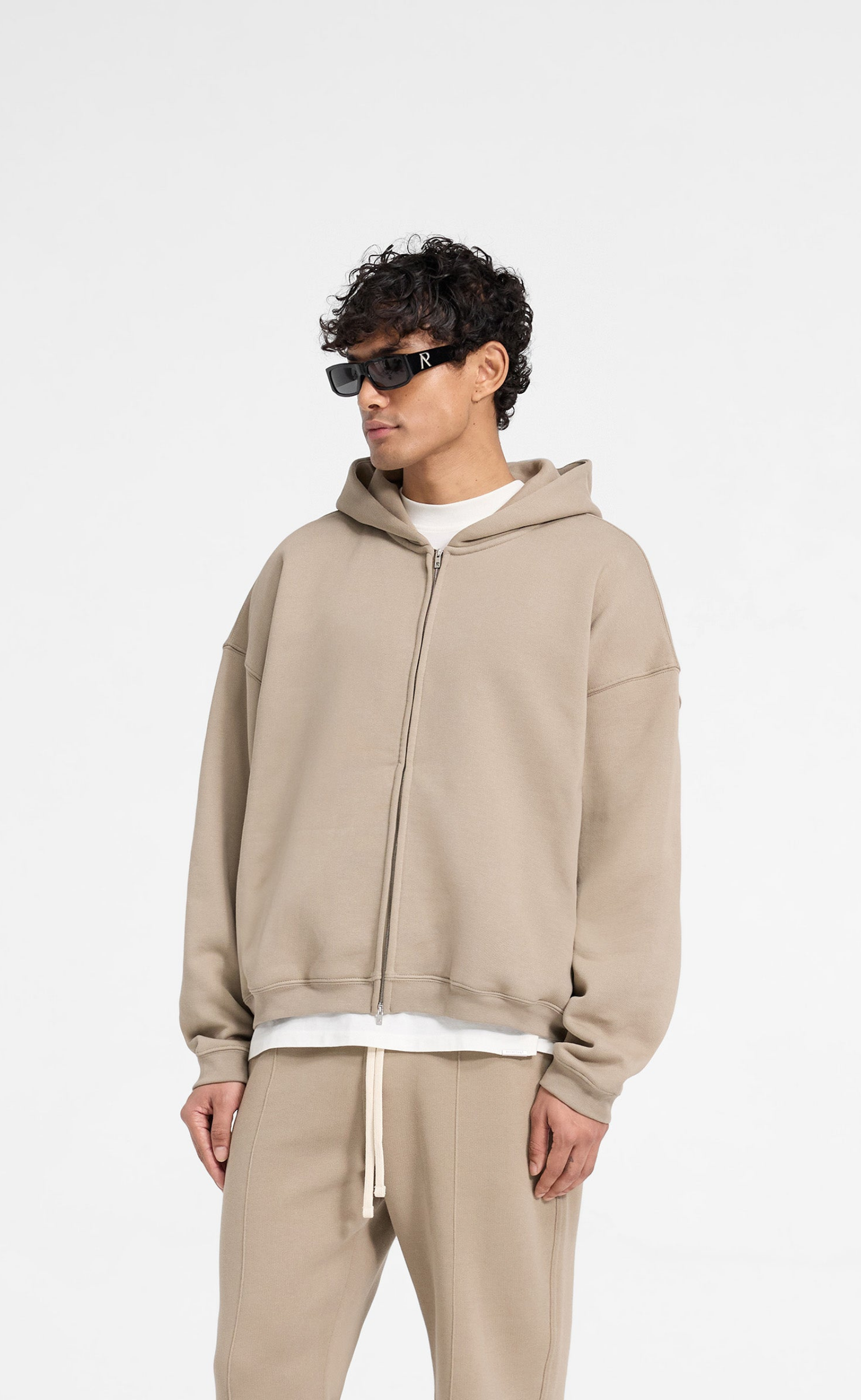 INITIAL BOXY OVERSIZED ZIP THROUGH DUNE HOODIE