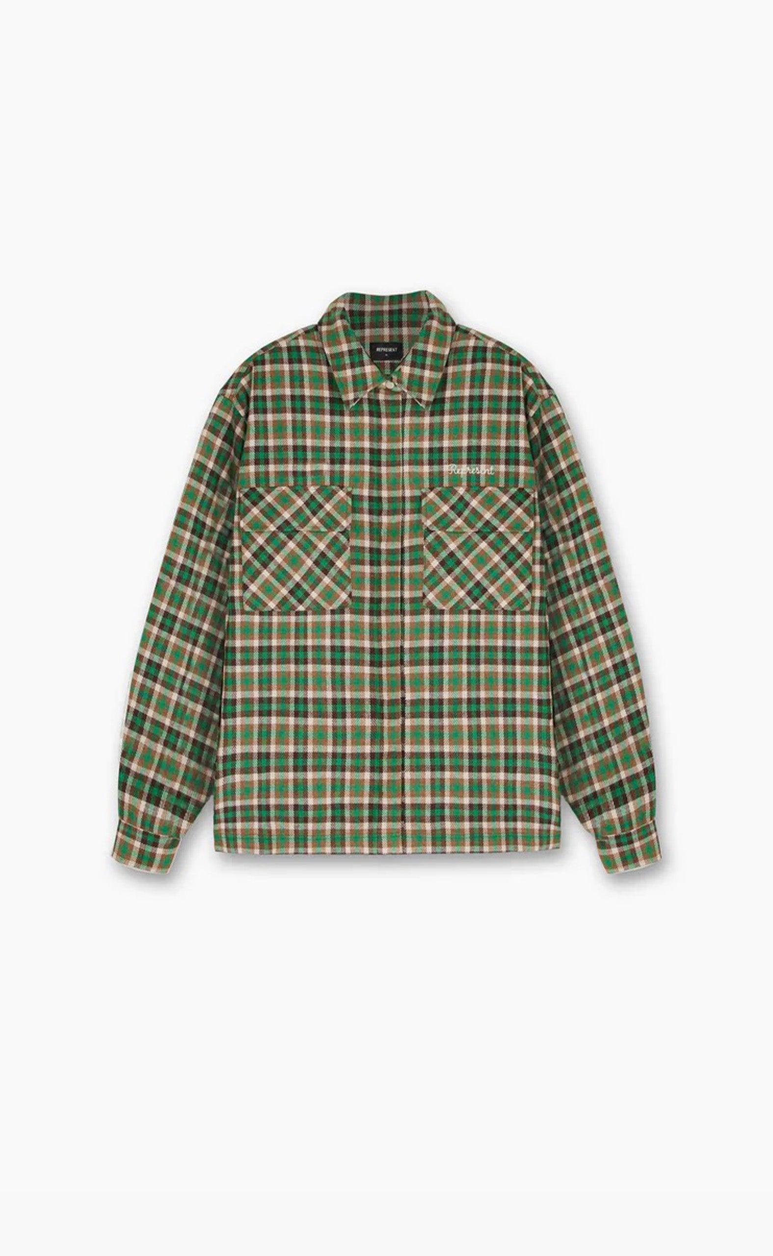 BROWN/RACING GREEN LONG SLEEVE FLANNEL SHIRT