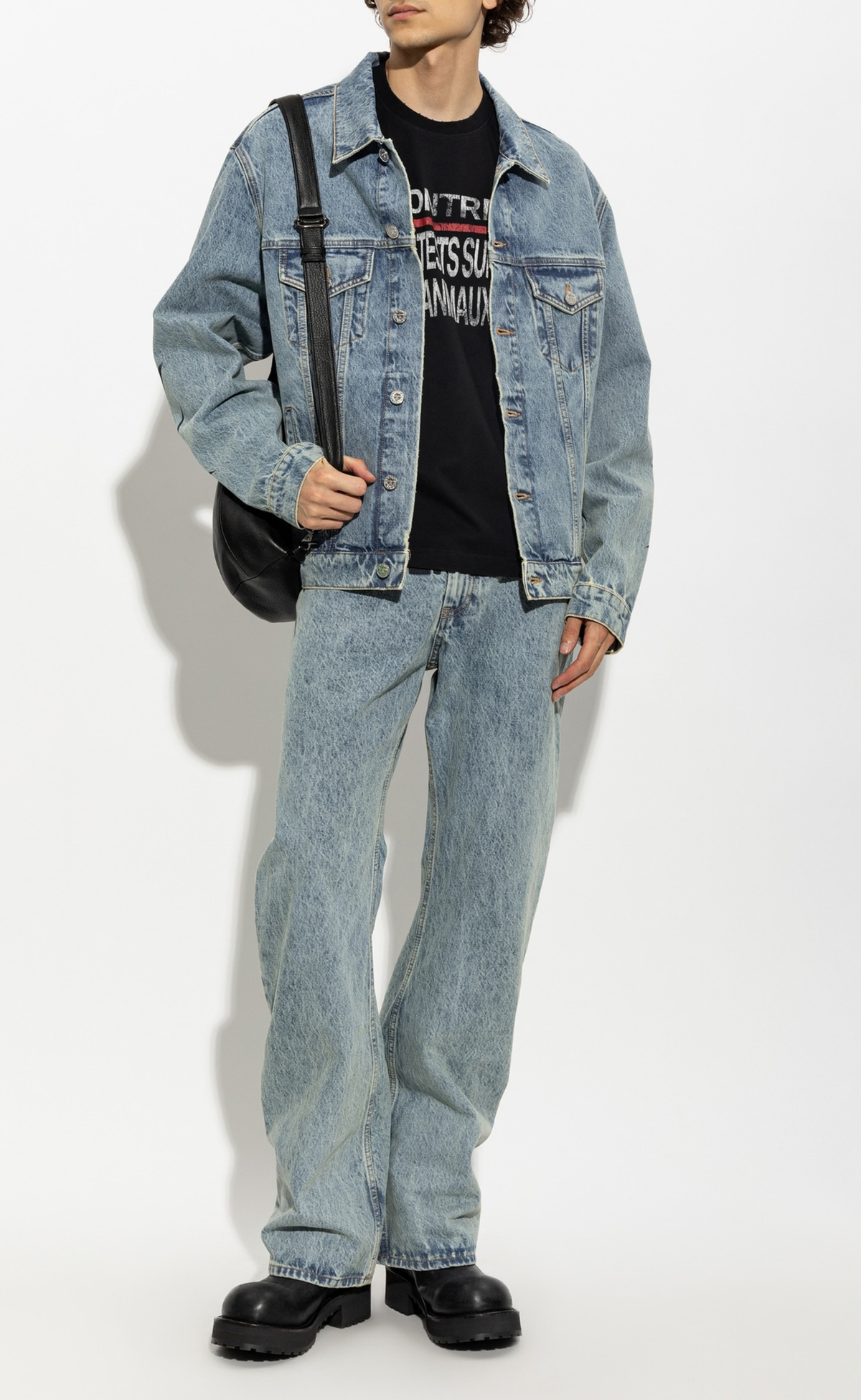 EMBROIDERED LOGO O-LEG VINTAGE BLUE JEANS