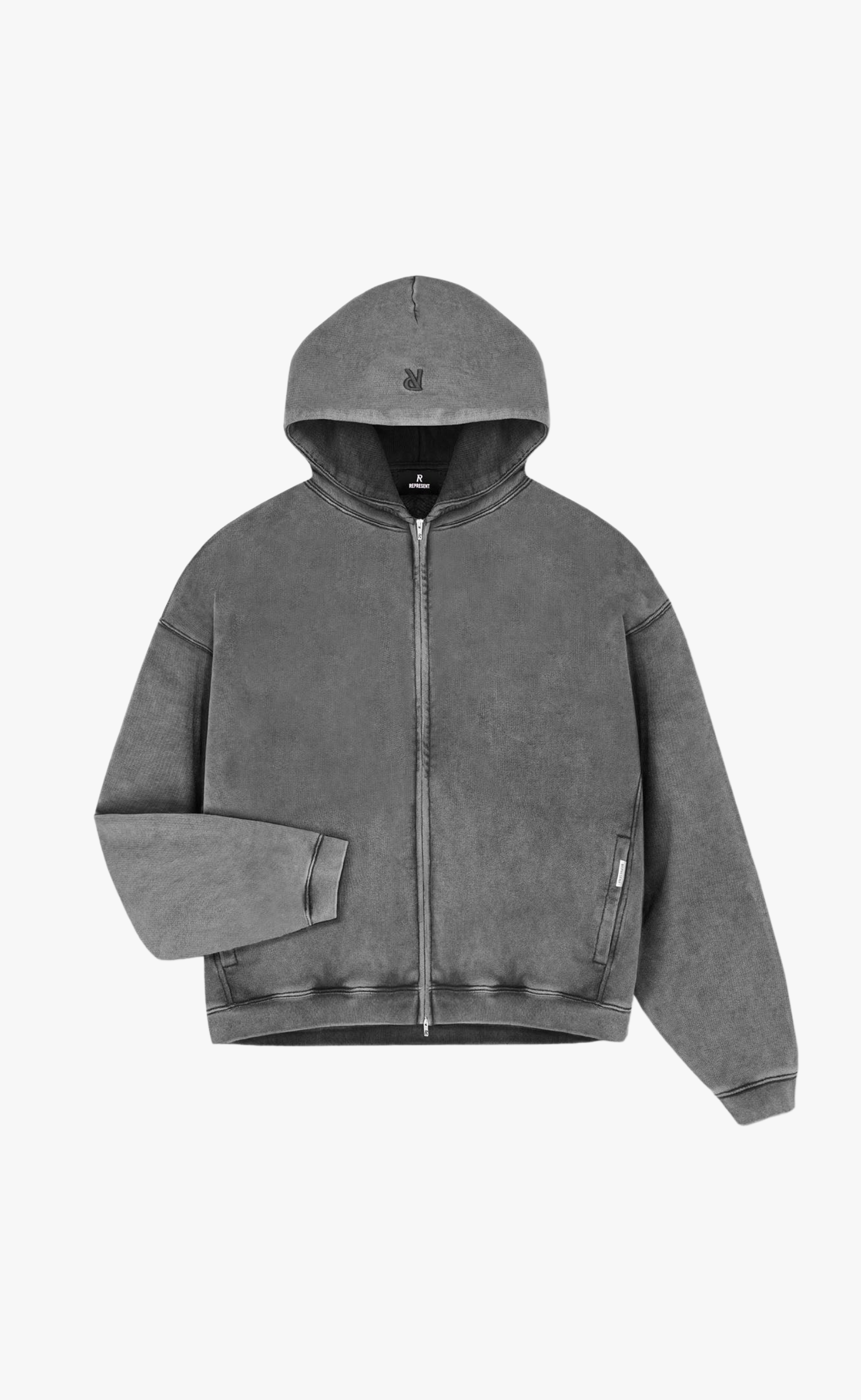 INITIAL BOXY OVERSIZED ZIP THROUGH VINTAGE GREY HOODIE