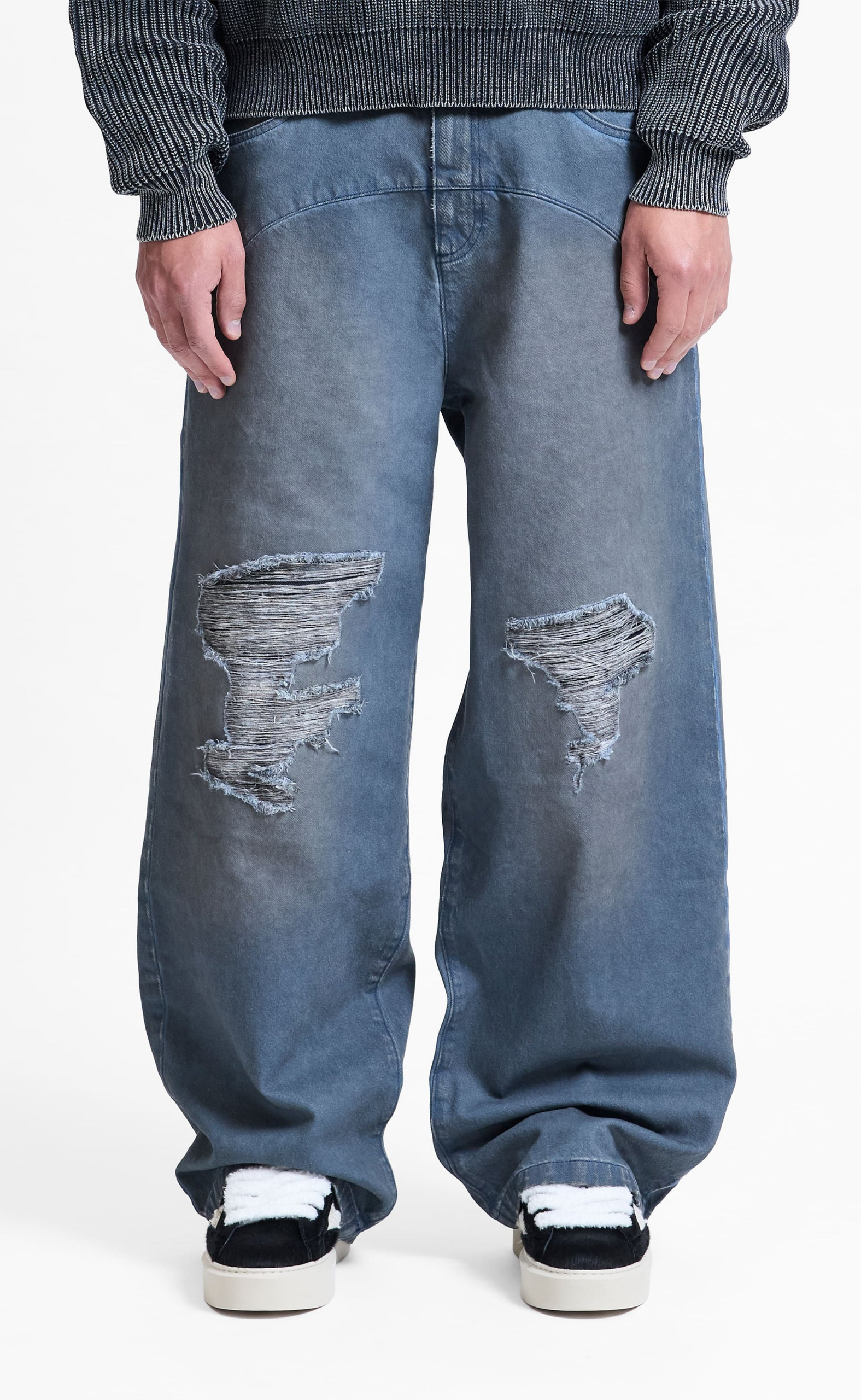 LE SCULPTE WAXED DENIM BLUE PANTS