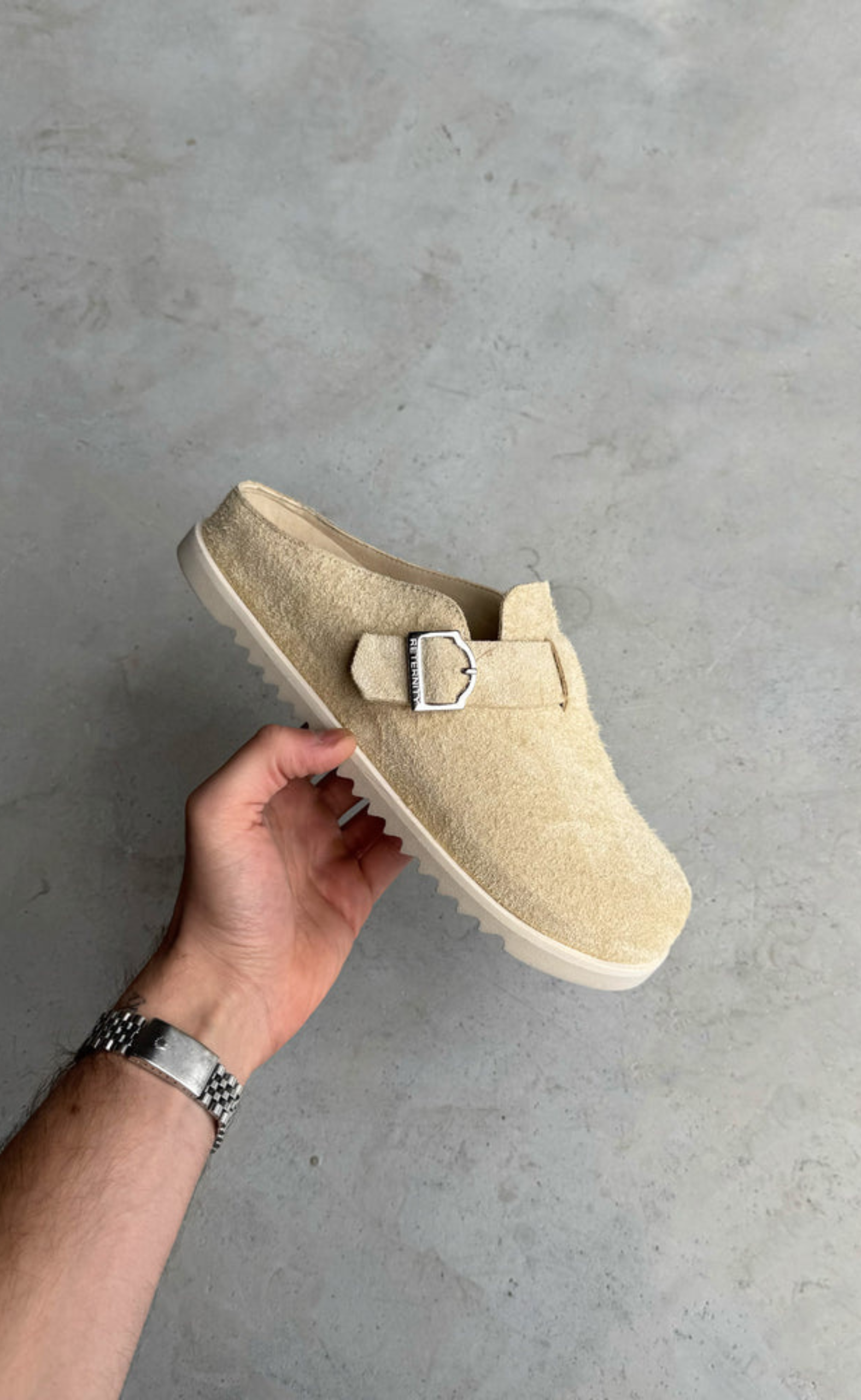 RETERNITY MULE CREAM SUEDE SLIPPERS
