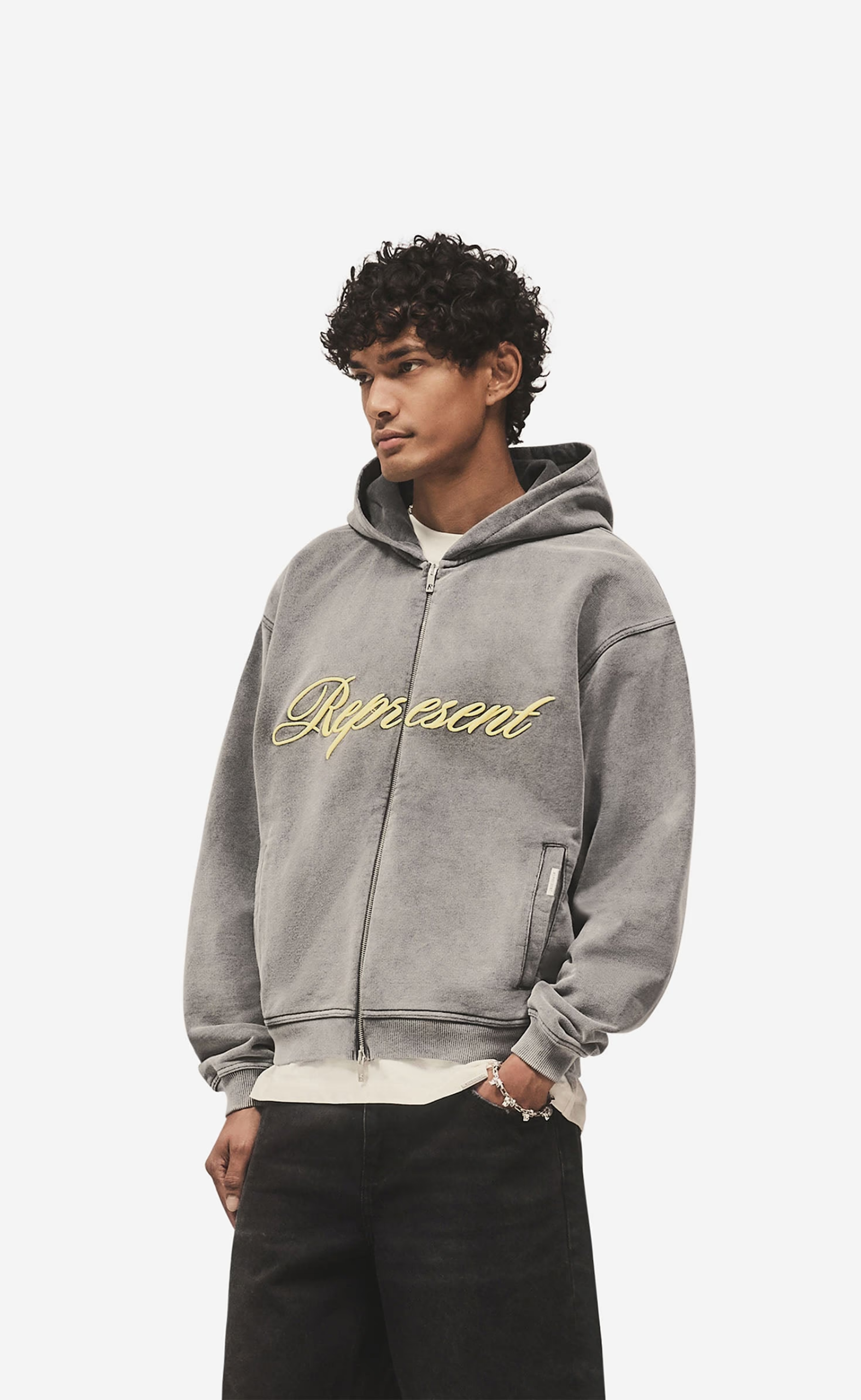 SCRIPT LOGO ZIP VNTAGE GREY HOODIE