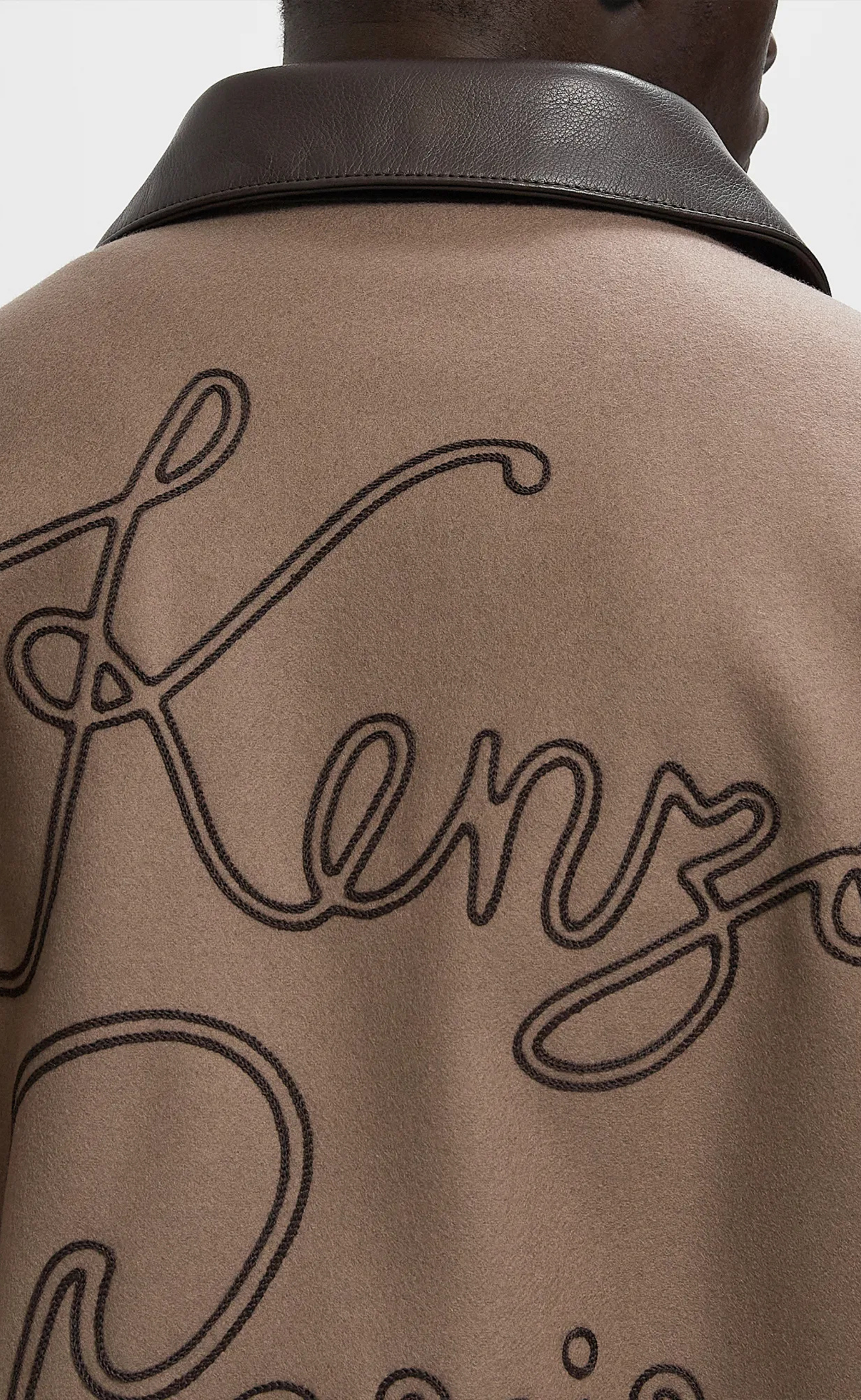 KENZO PARIS CHAINSTITCH LEATHER WOOL BLOUSON TAUPE JACKET