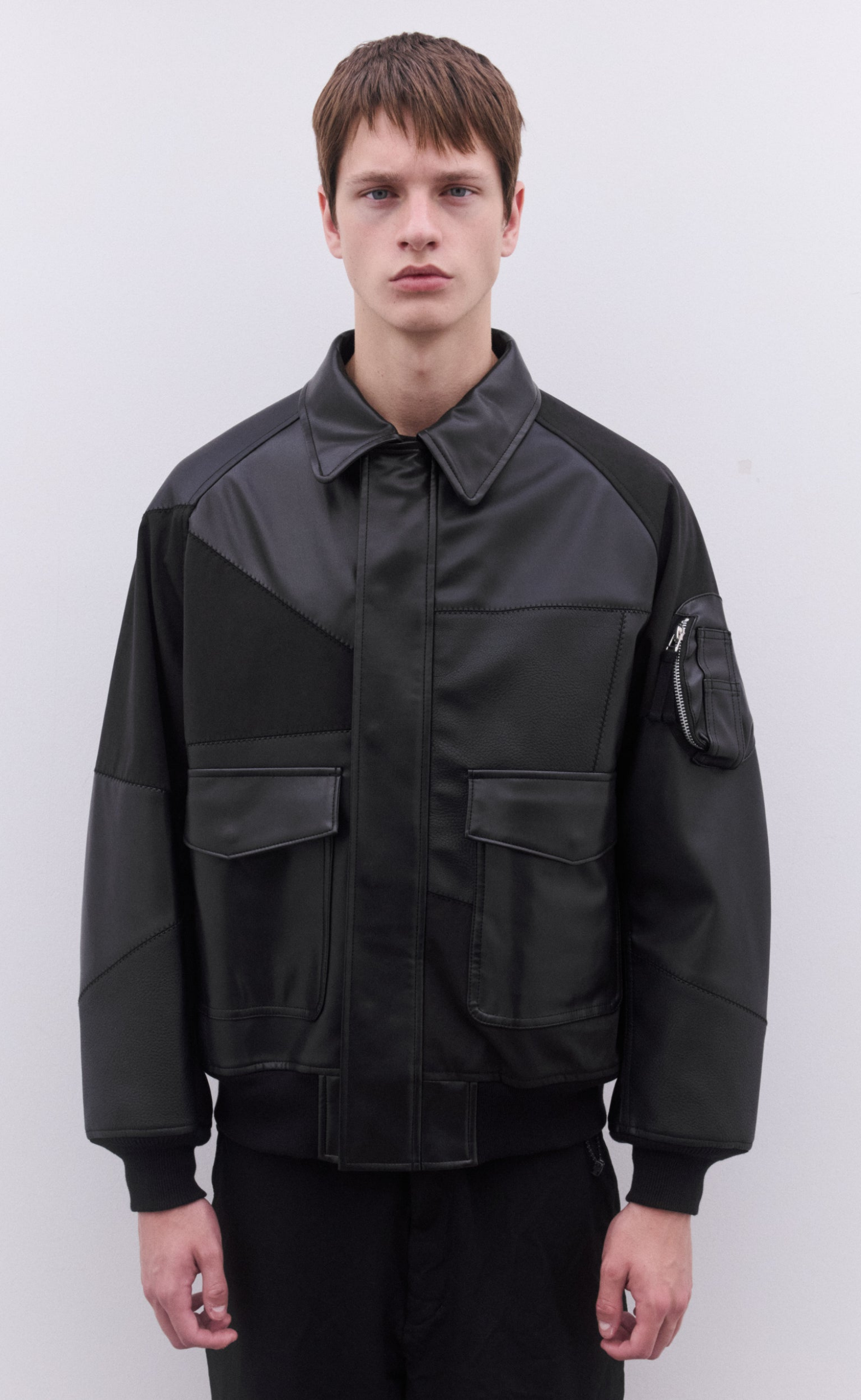 PATCHWORK BOMBER BLACK JACKET