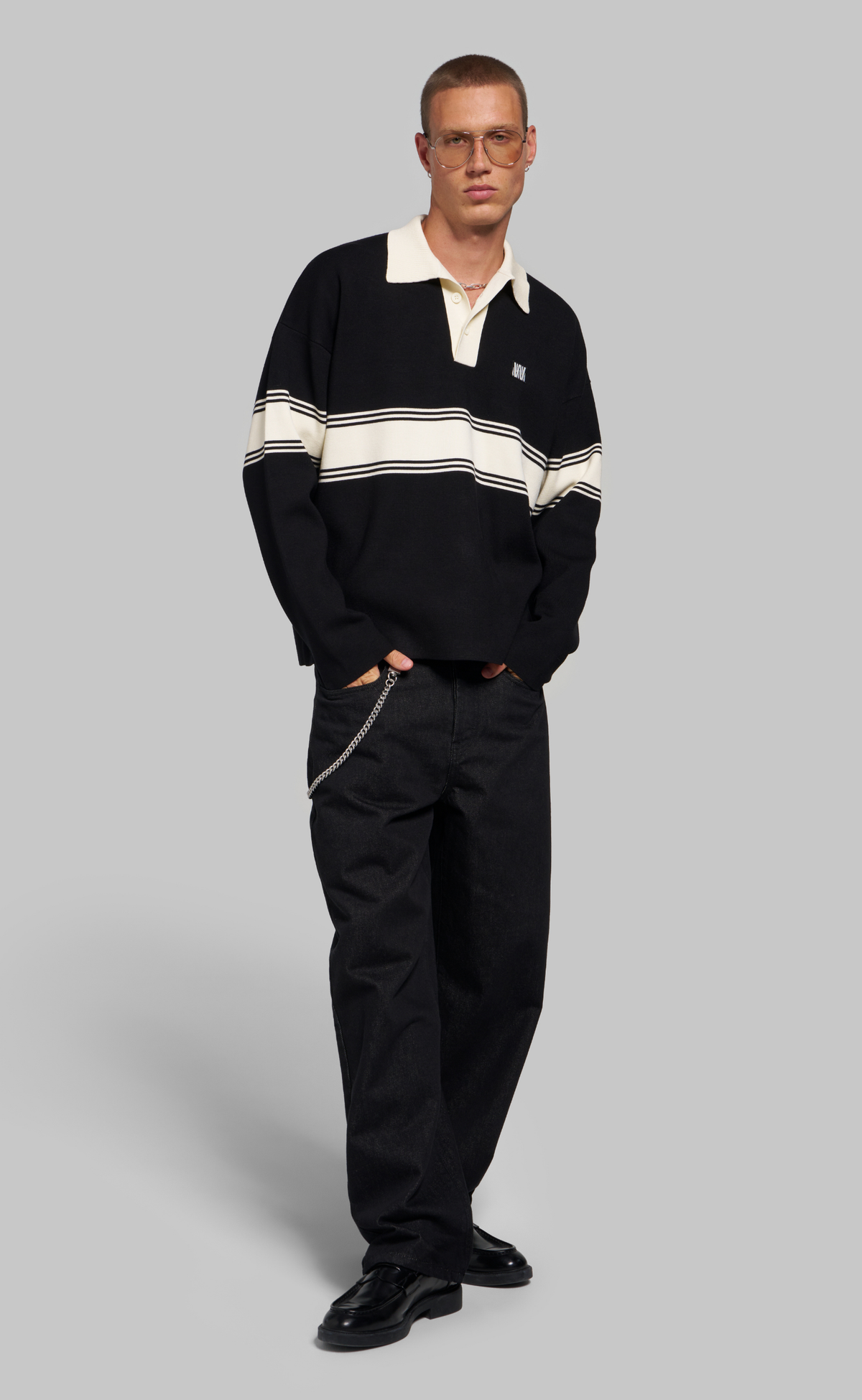 LEV V2 POLO BLACK STRIPE LONGSLEEVE