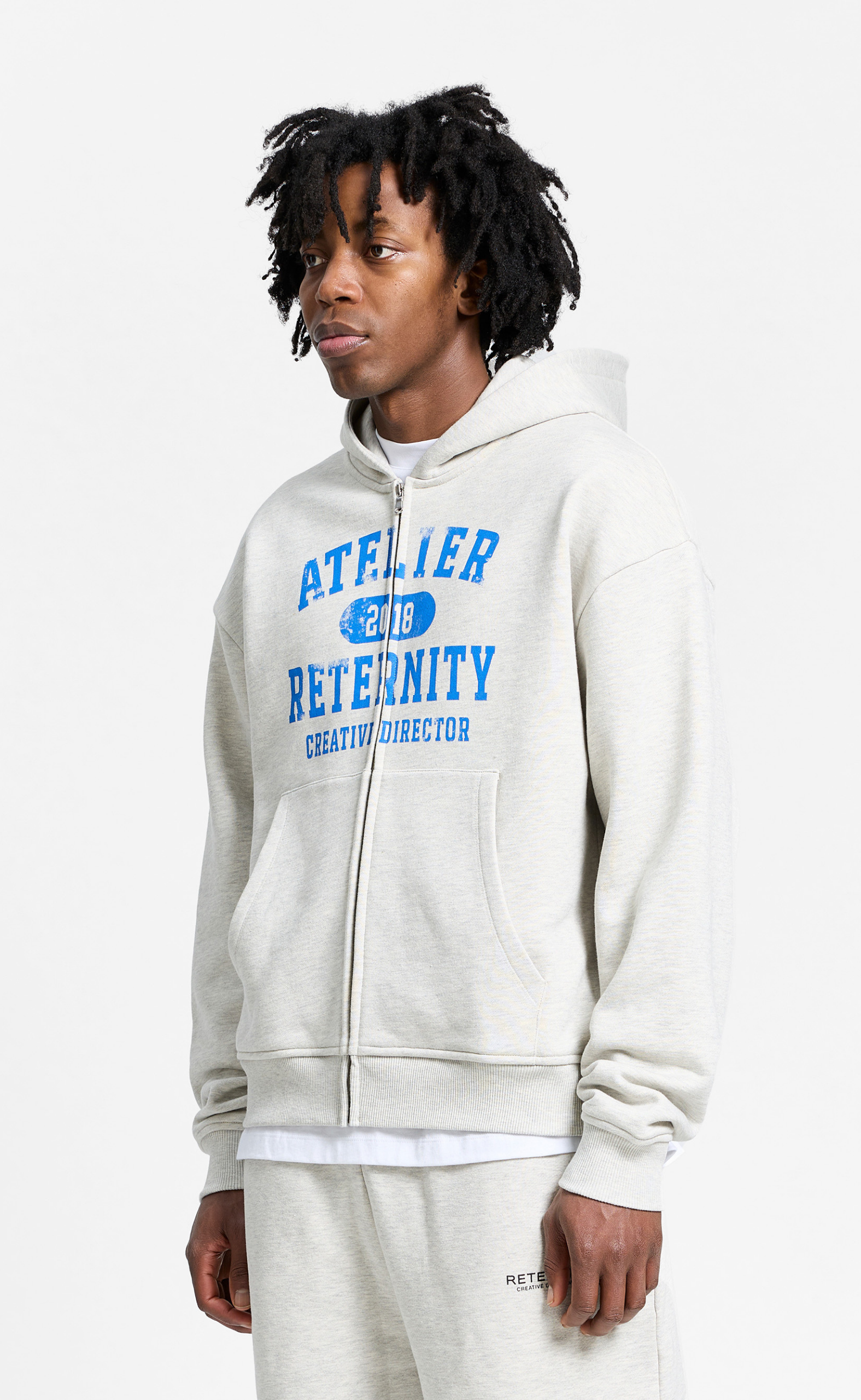 ATELIER EMBLEM ZIP MELANGE GREY HOODIE