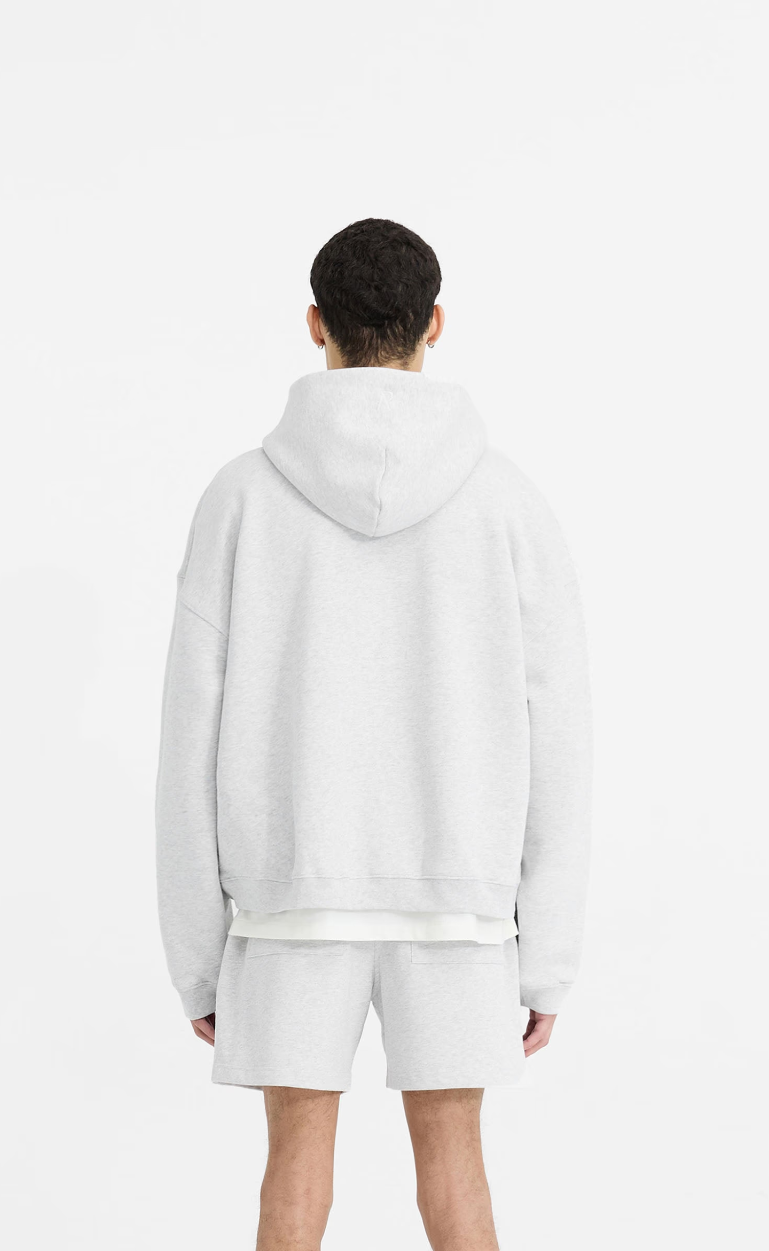 INITIAL BOXY OVERSIZED ZIP THROUGH ICE GREY MARL HOODIE