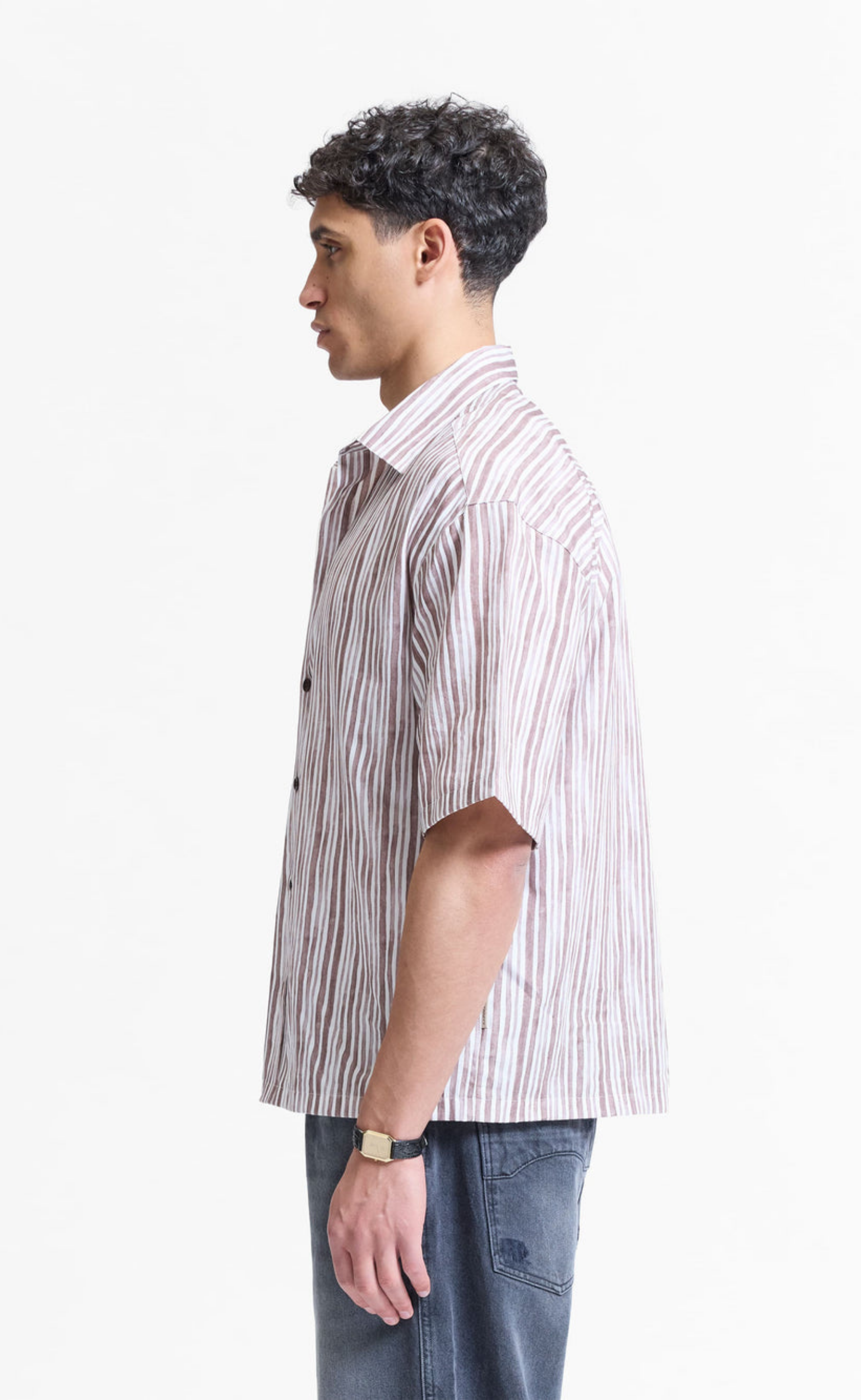 WATERCOLOR SHORT SLEEVE BROWN SHIRT