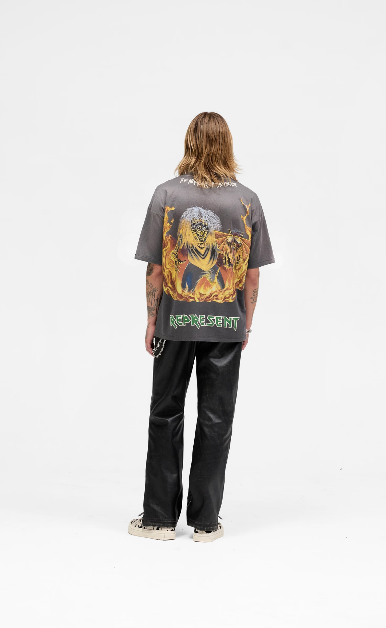 IRON MAIDEN X NUMBER OF BEAST SUNFADE GREY T-SHIRT
