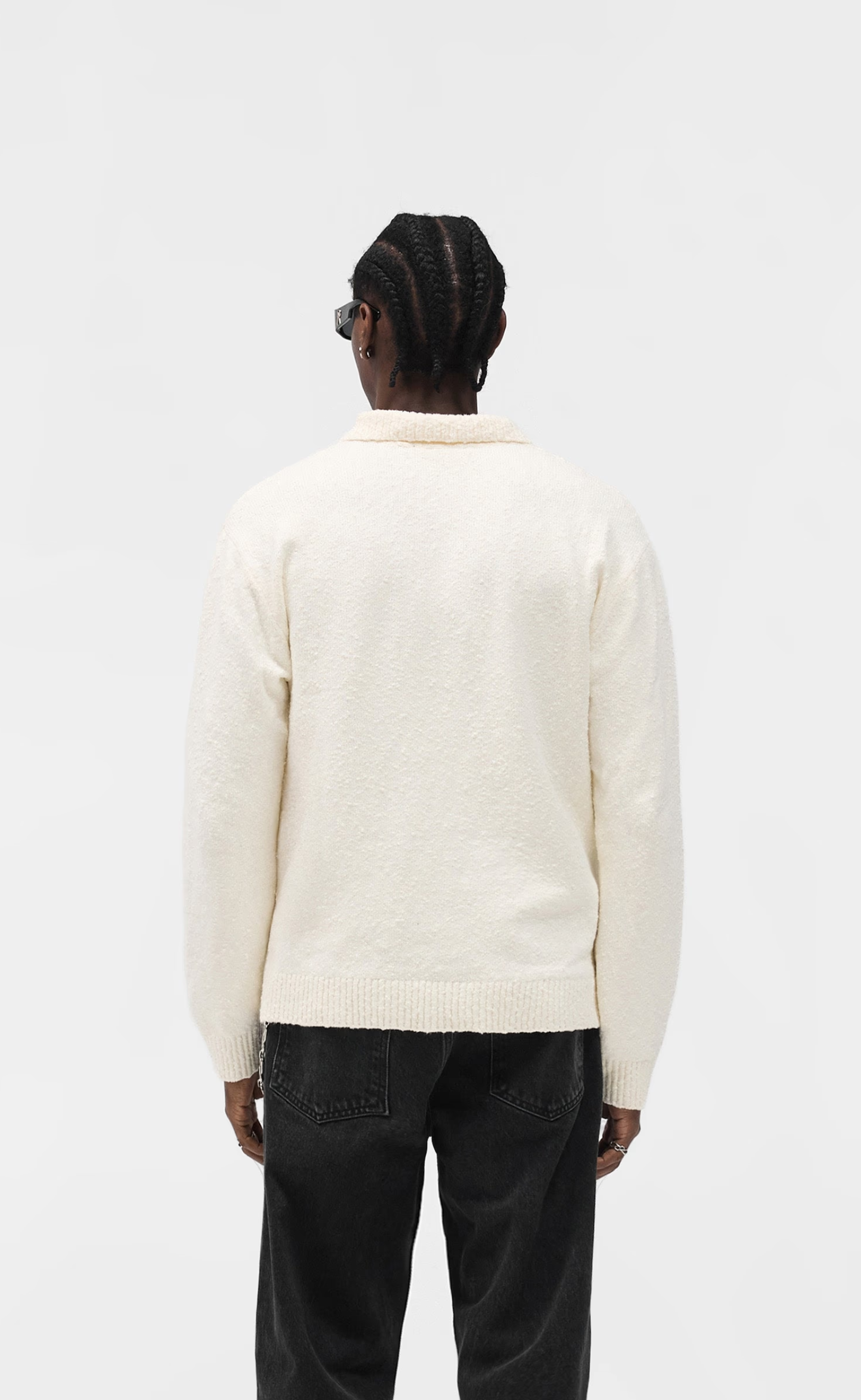KNITTED POLO AGED WHITE SWEATER