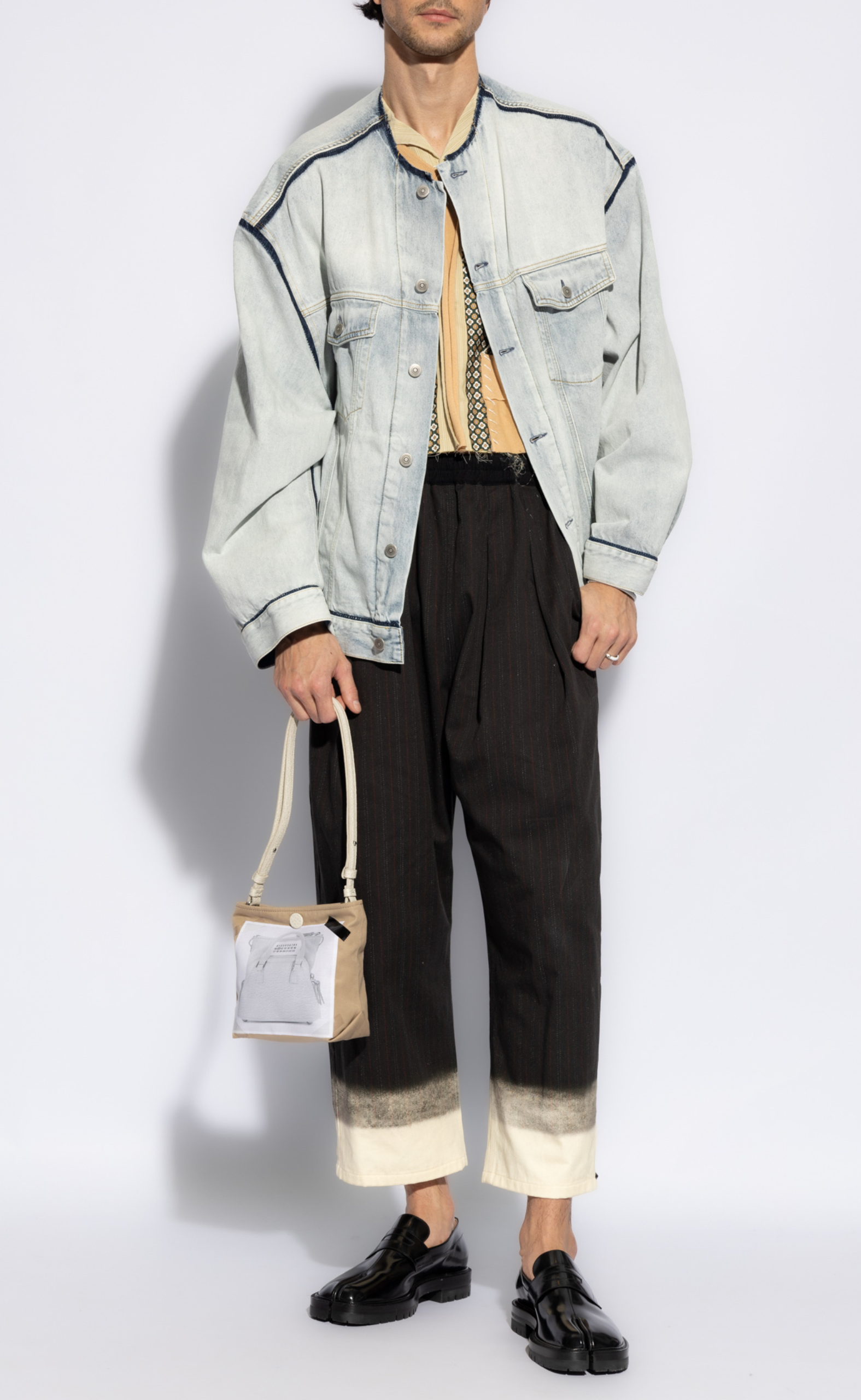 COLLARLESS DENIM ICE INDIGO JACKET