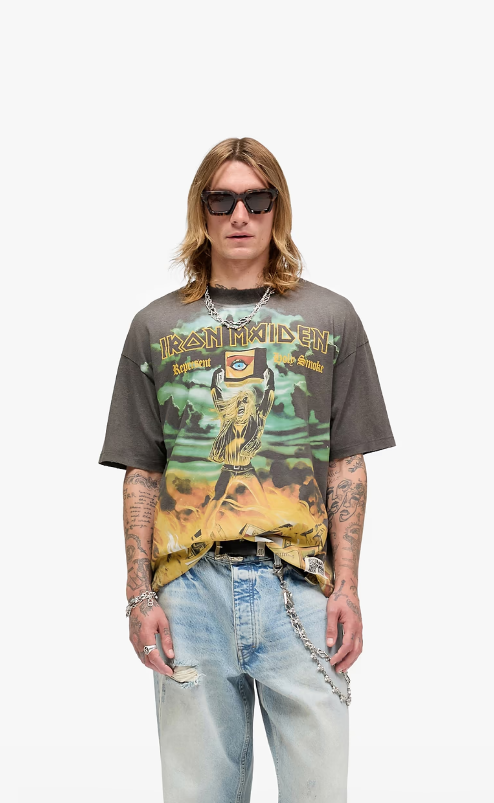 IRON MAIDEN HOLY SMOKE SUNFADE GREY T-SHIRT