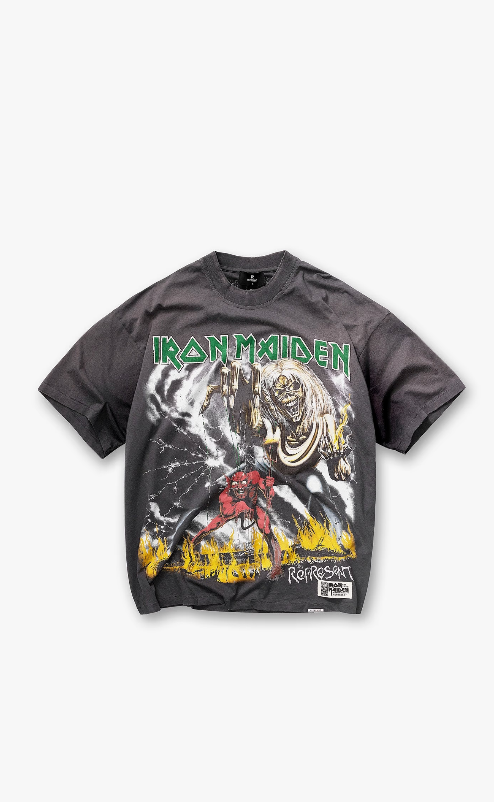 IRON MAIDEN X NUMBER OF BEAST SUNFADE GREY T-SHIRT