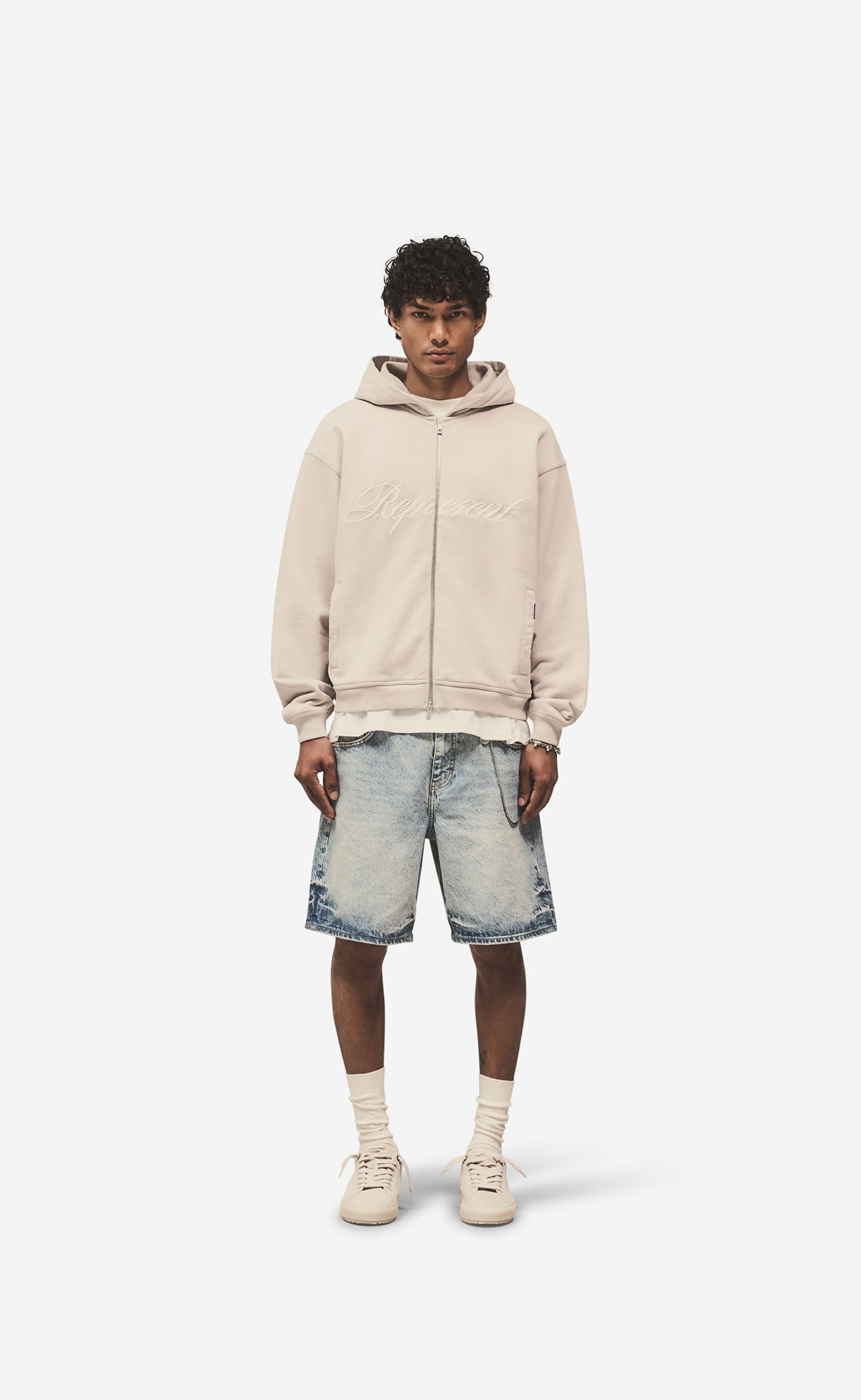 SCRIPT LOGO ZIP CONCRETE HOODIE