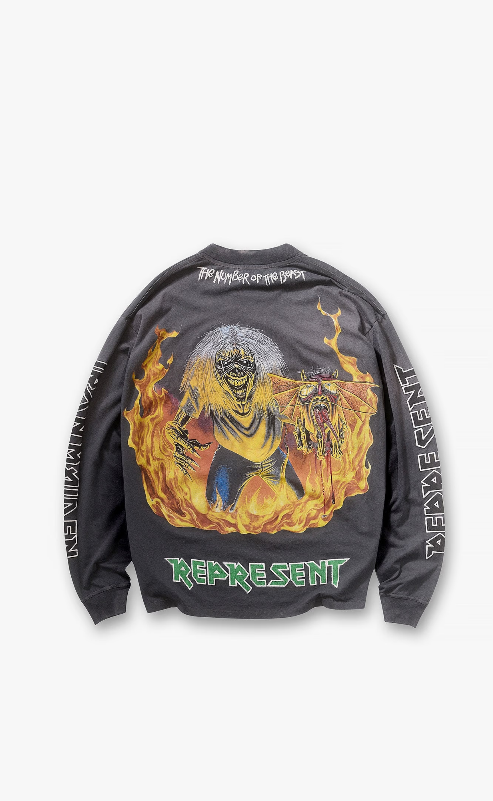 IRON MAIDEN X NUMBER OF THE BEAST SUNFADE GREY LONGSLEEVE