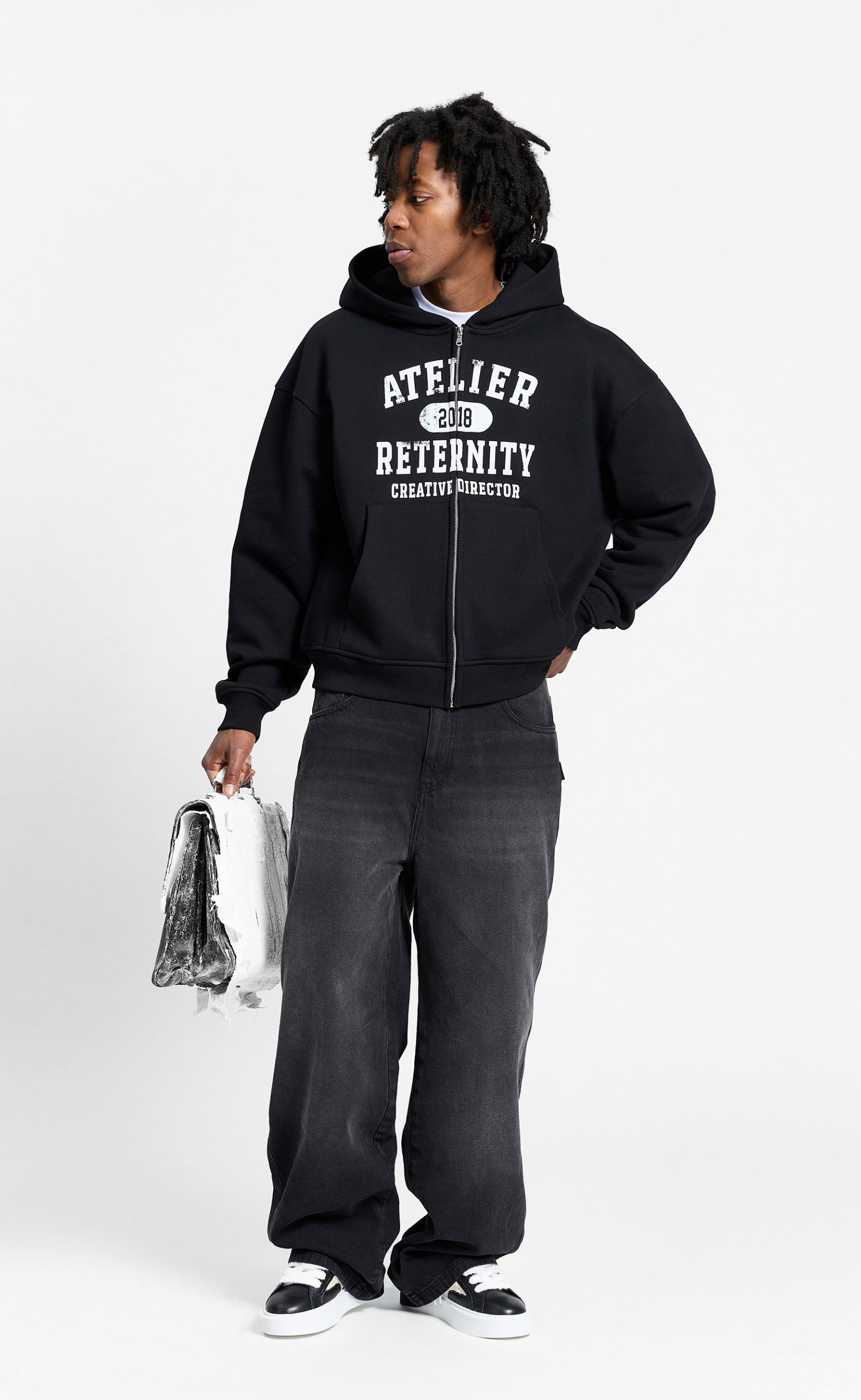 ATELIER EMBLEM ZIP BLACK HOODIE