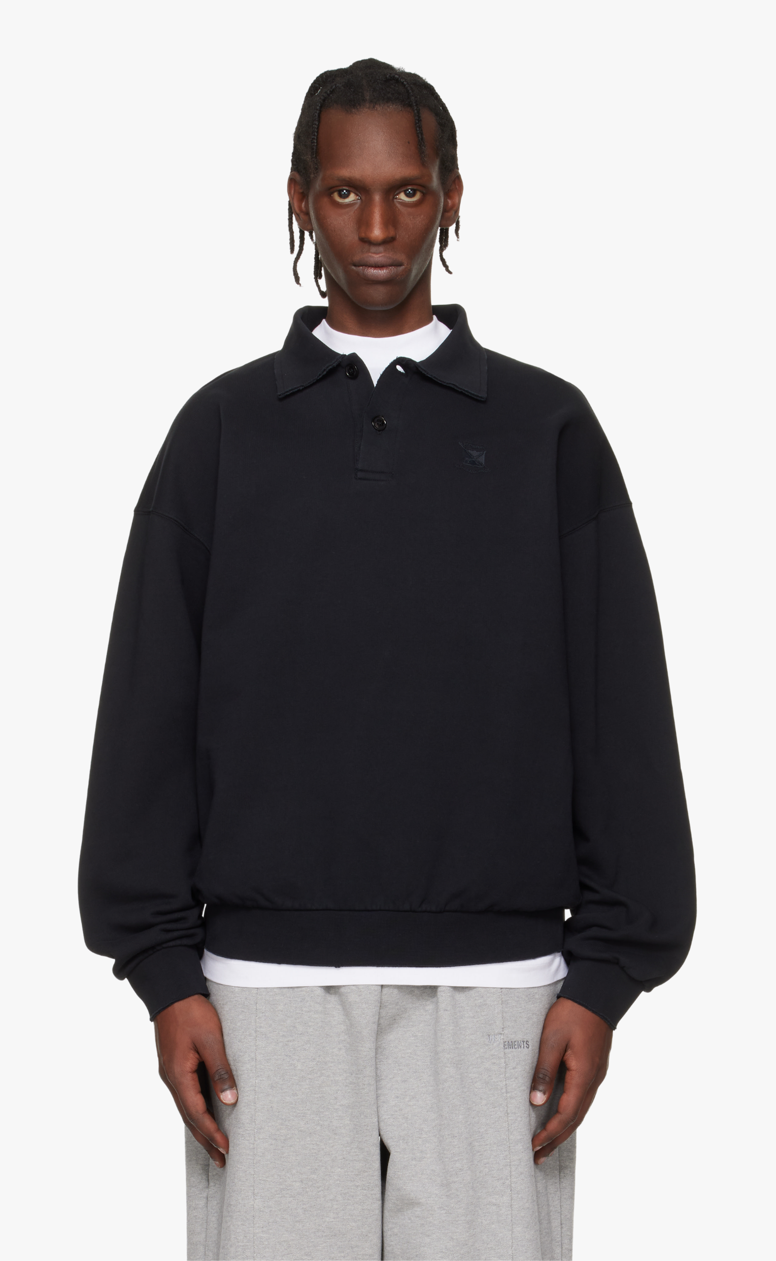 POLO LOGO DISTRESSED BLACK SWEATER