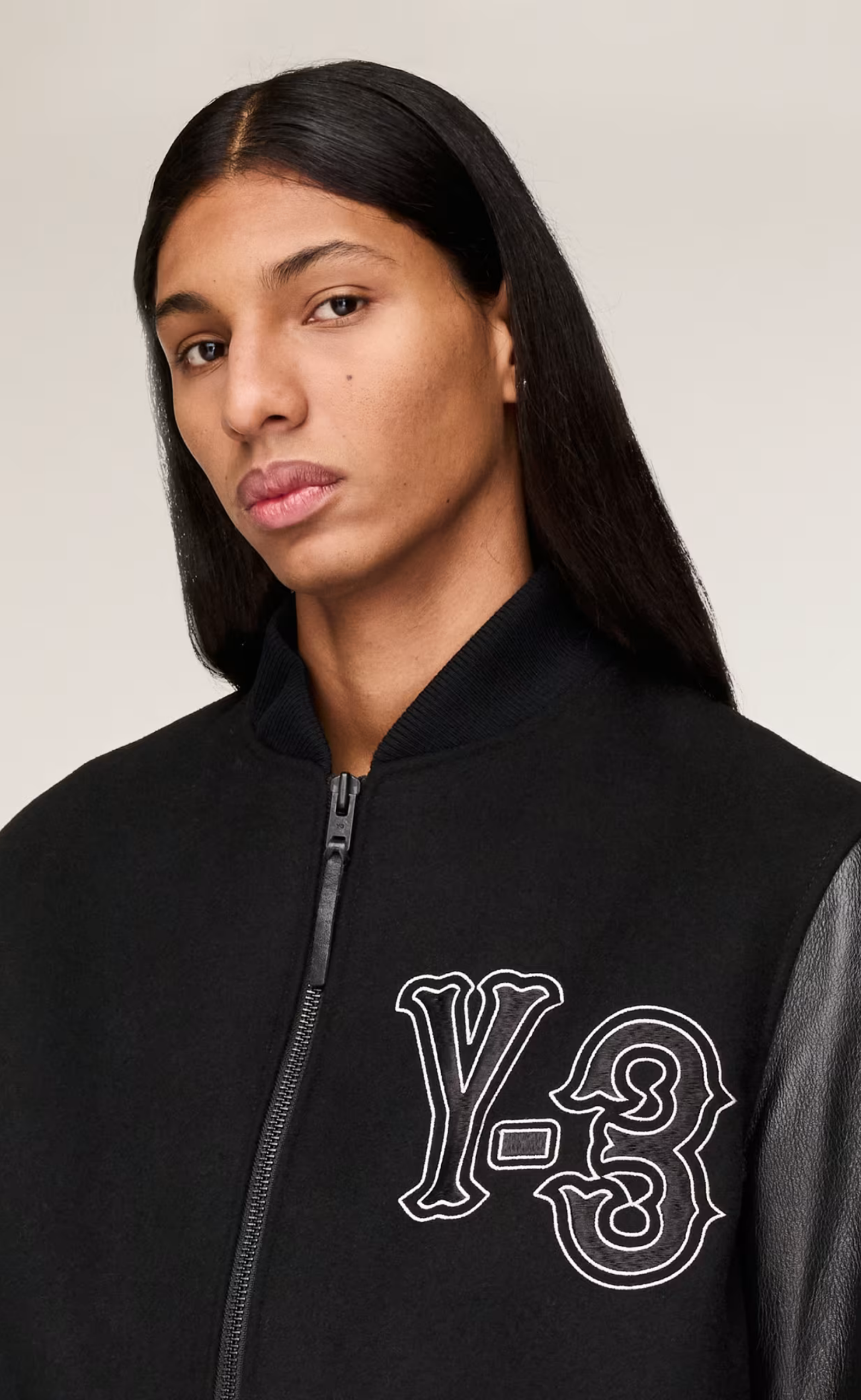 Y-3 COLLEGIATE LEATHER BLACK JACKET