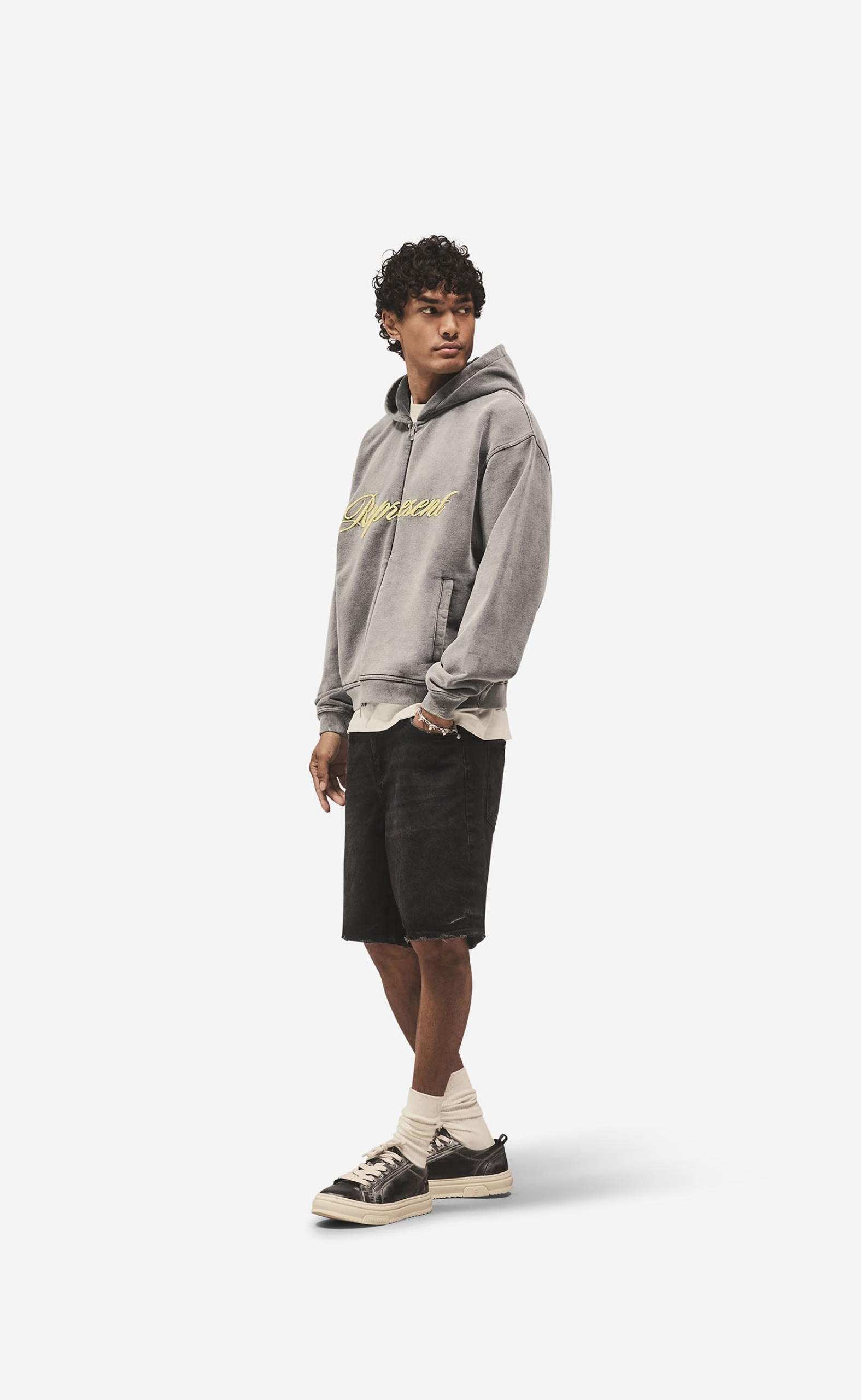 SCRIPT LOGO ZIP VNTAGE GREY HOODIE