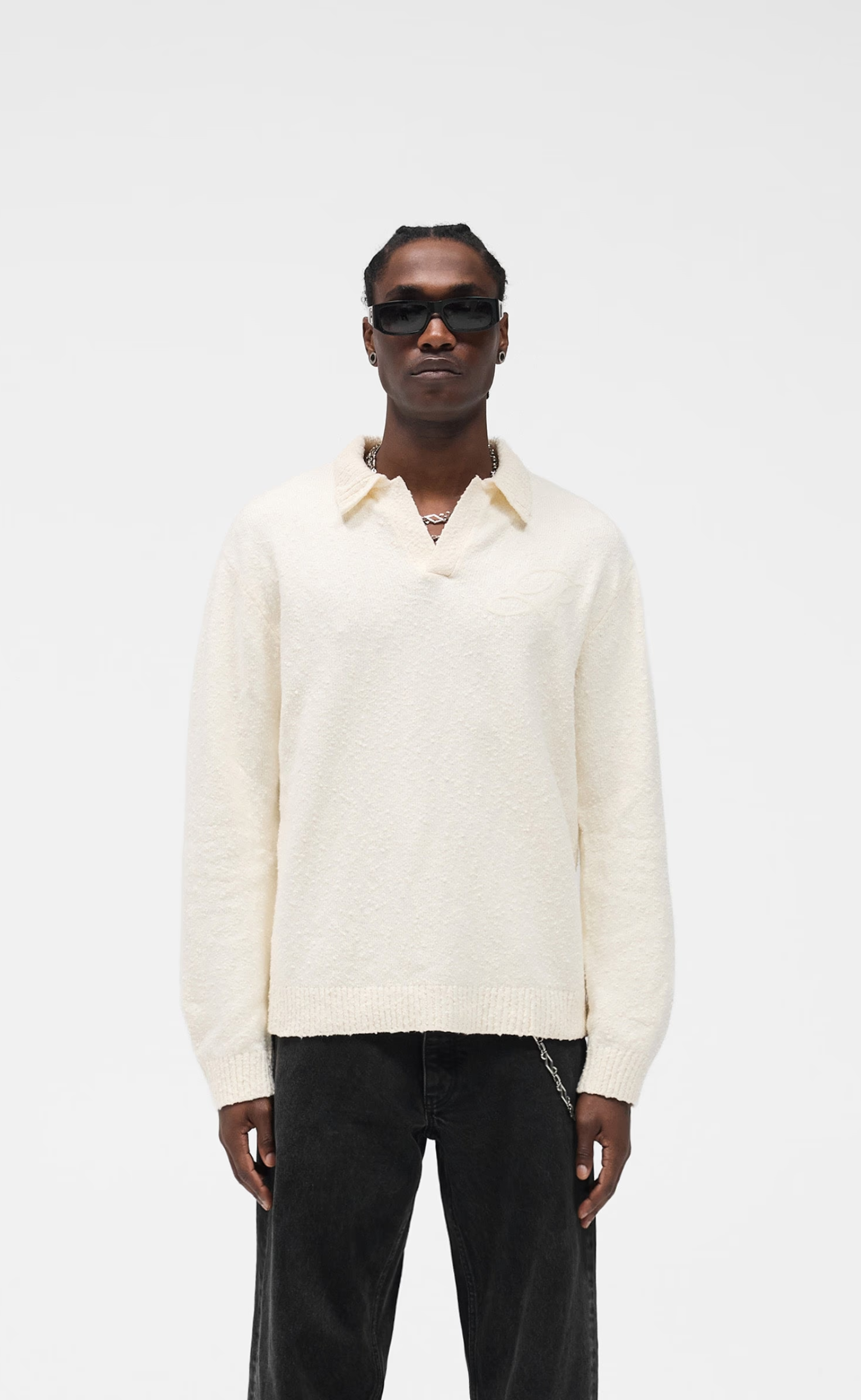 KNITTED POLO AGED WHITE SWEATER