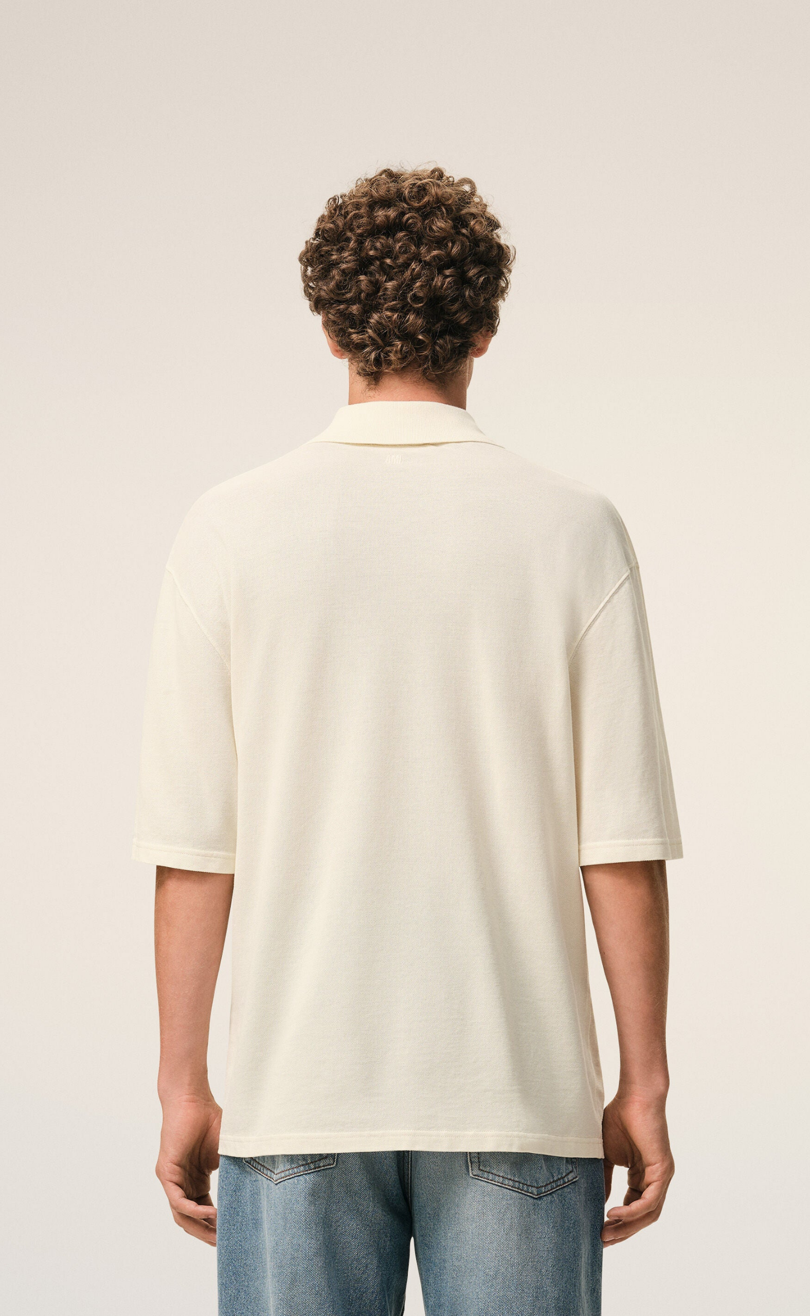 AMI DE COEUR KNITTED PATCH CREAM POLO T-SHIRT