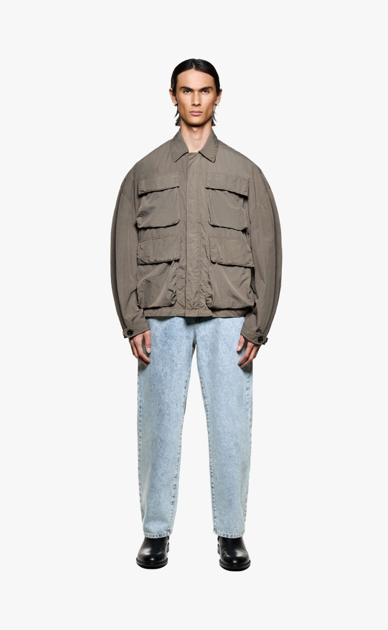GARMENT DYE BOX OVERSHIRT DEEP KHAKI JACKET