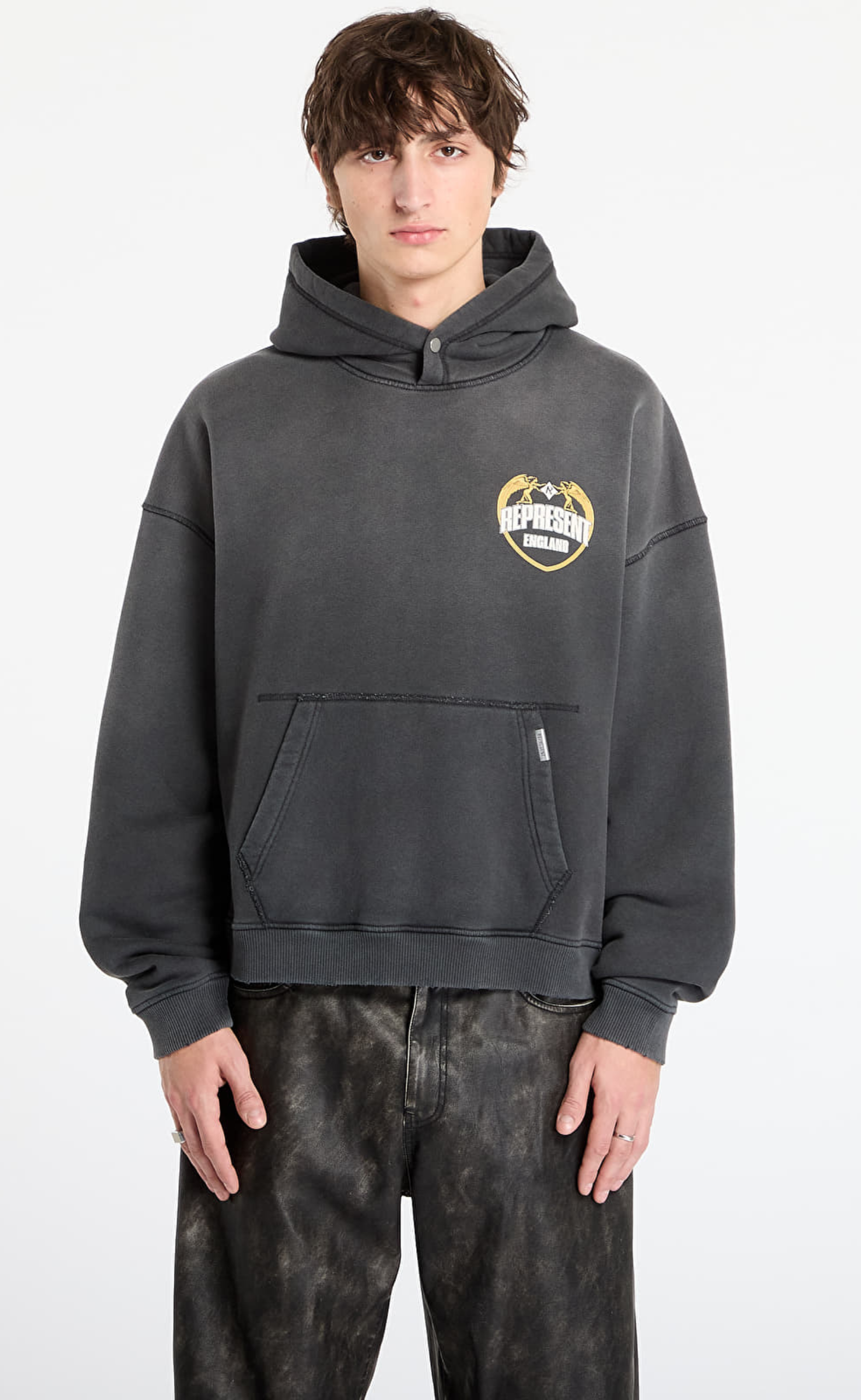 REPRESENT ANGEL BORDER STAINED BLACK HOODIE