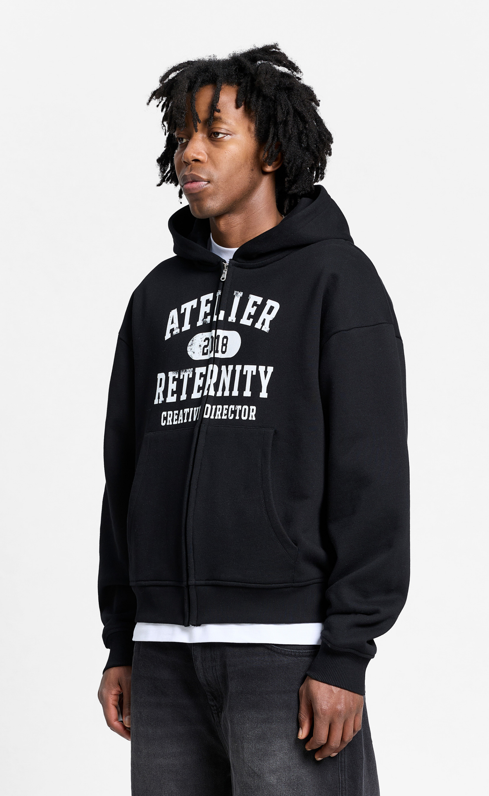 ATELIER EMBLEM ZIP BLACK HOODIE