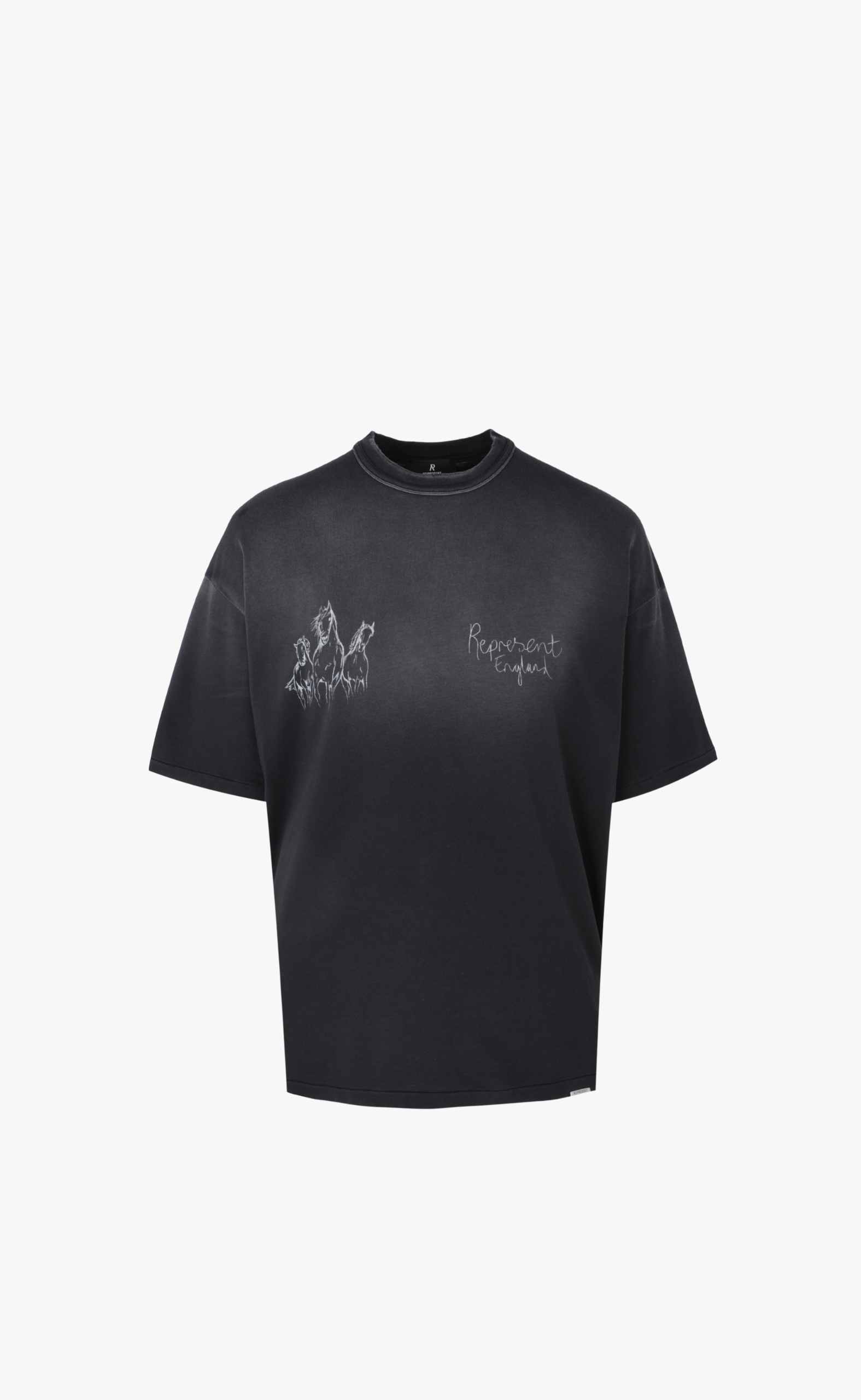 HAND DRAWN THOROUGHBRED HORSE AGED BLACK T-SHIRT