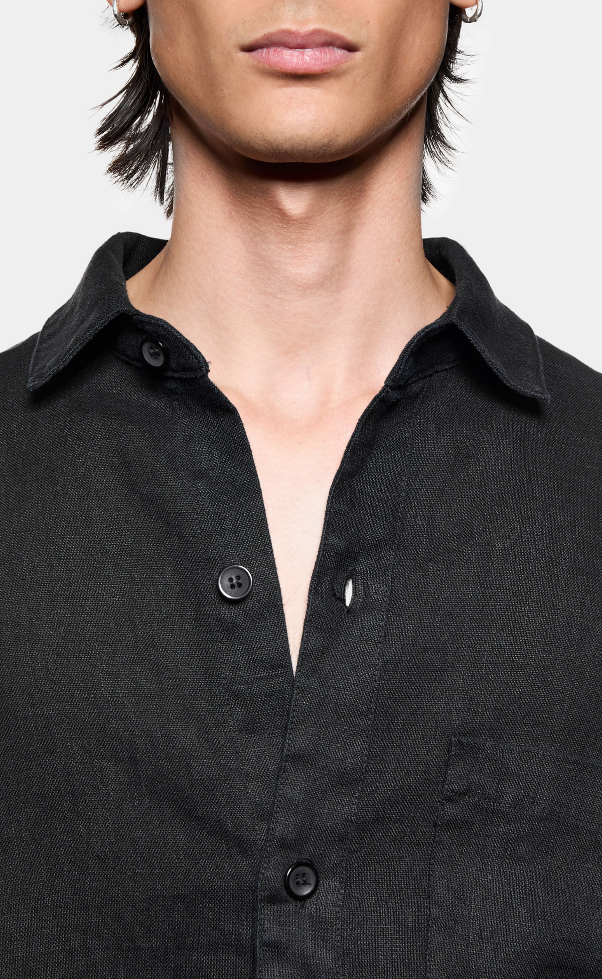 DRAPE SLUB BOX DRESS BLACK SHIRT