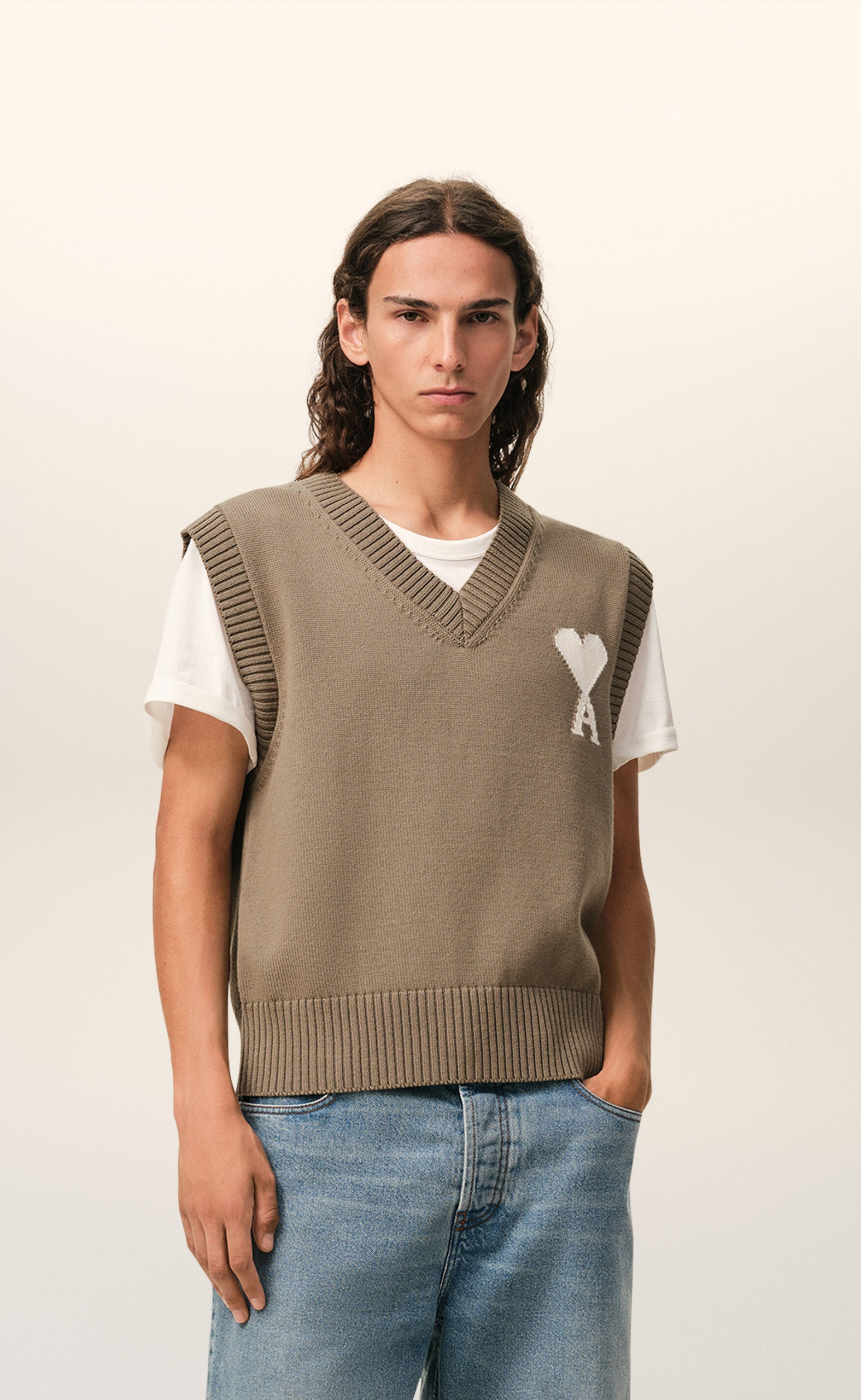 WOOL COTTON SLEEVLESS AMI DE COEUR TAUPE VEST