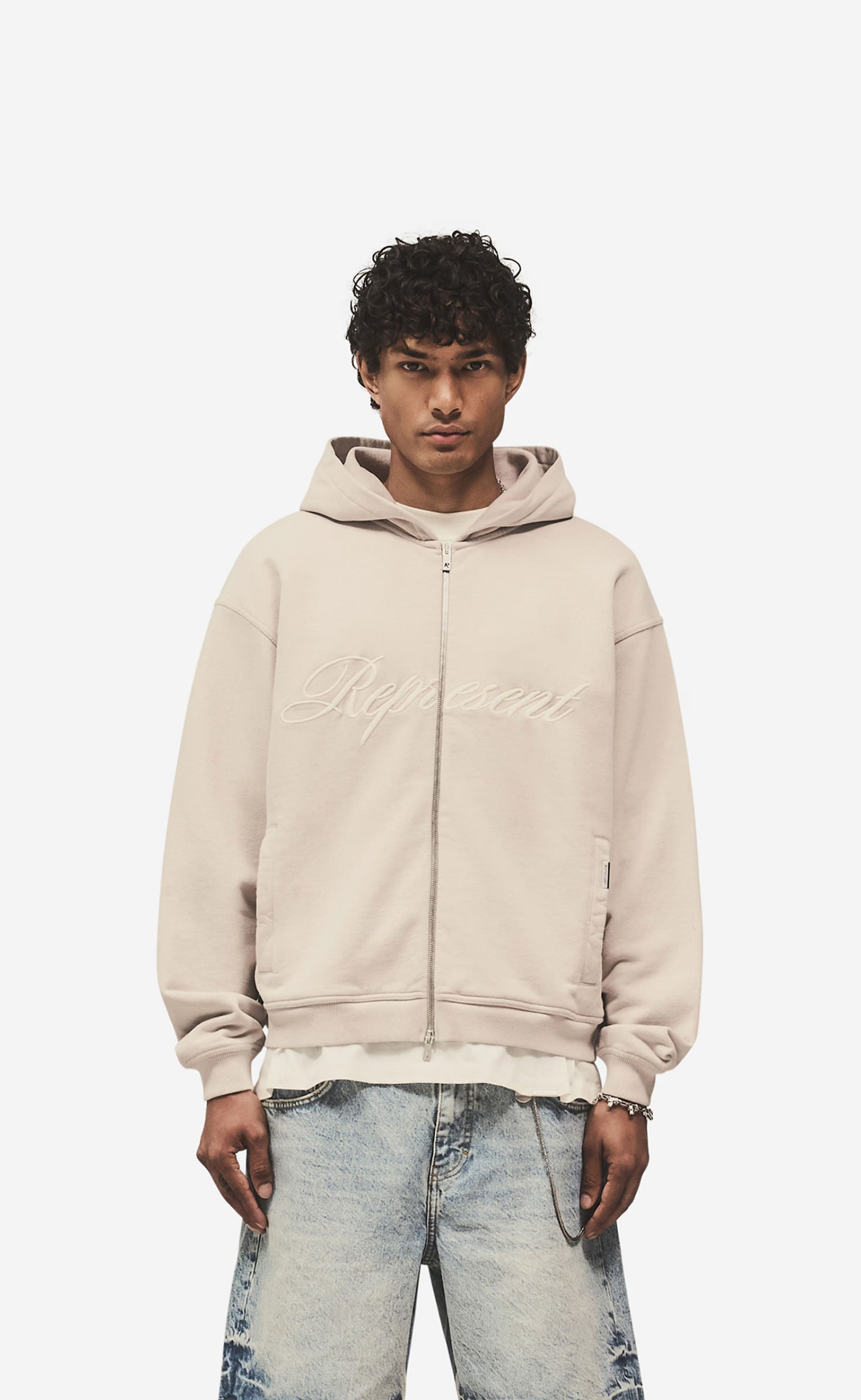 SCRIPT LOGO ZIP CONCRETE HOODIE