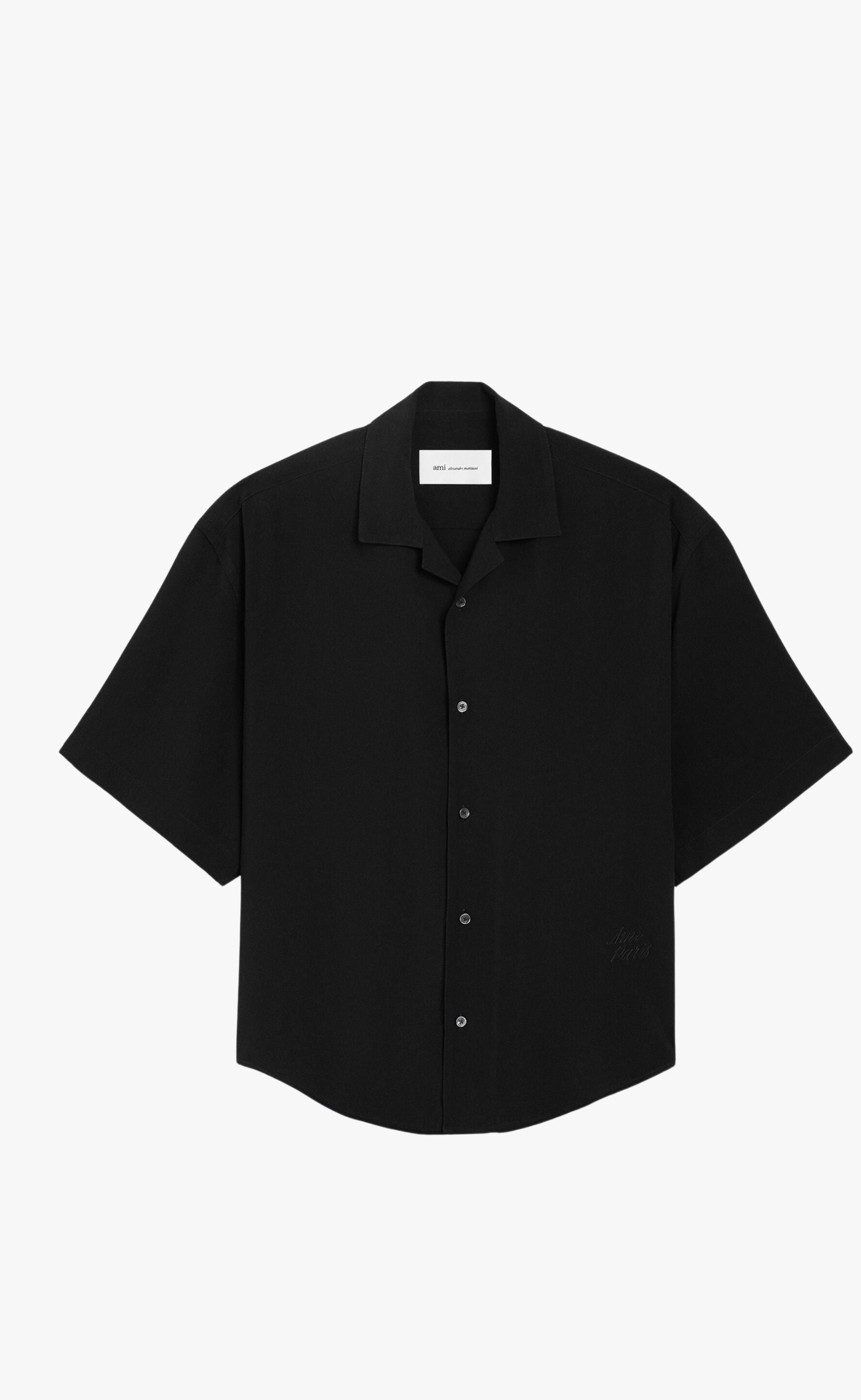 BOXY EMBROIDERED AMI PARIS SHORT SLEEVE BLACK SHIRT