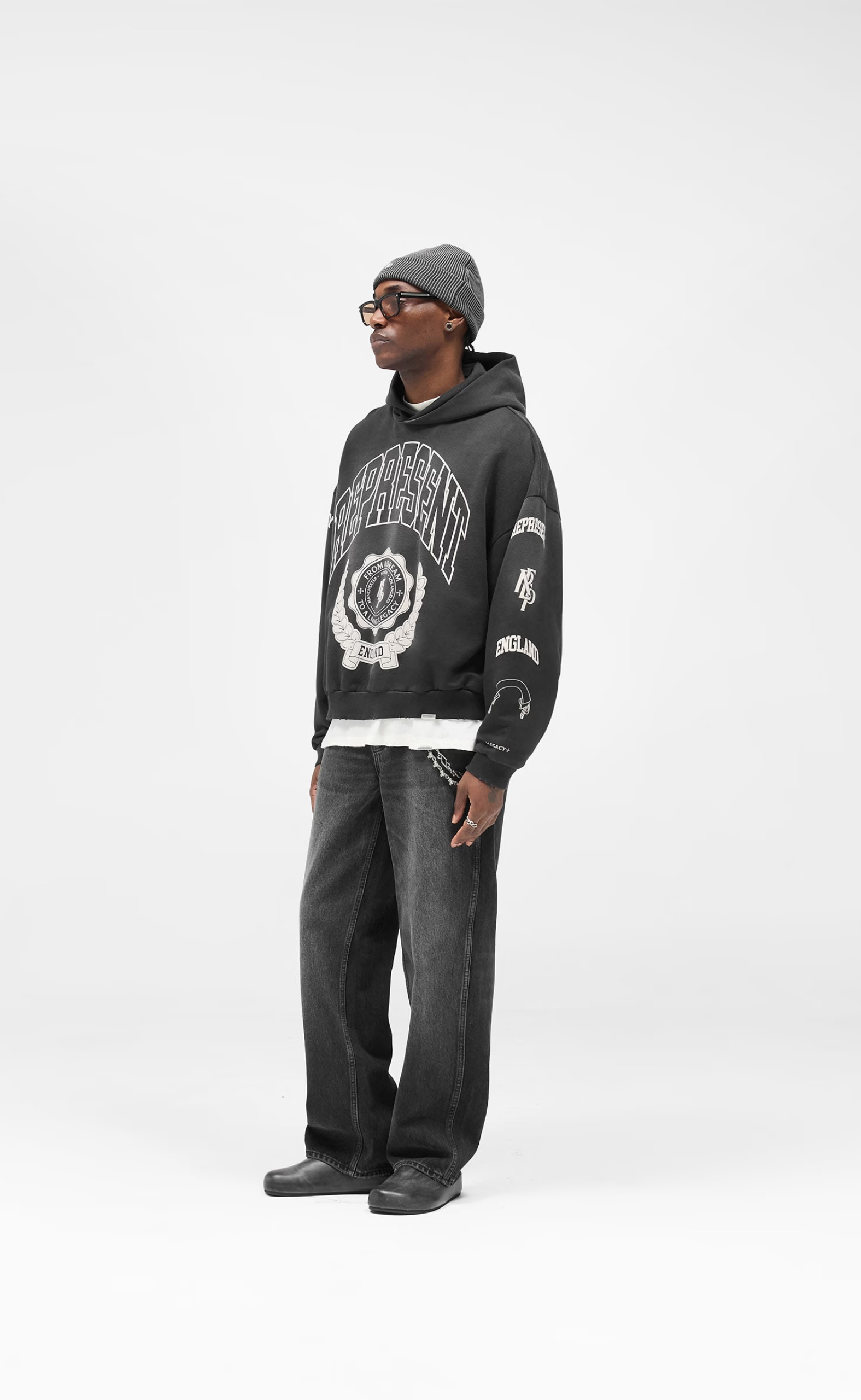 REPRESENT LEGACY CREST STAINED BLACK HOODIE